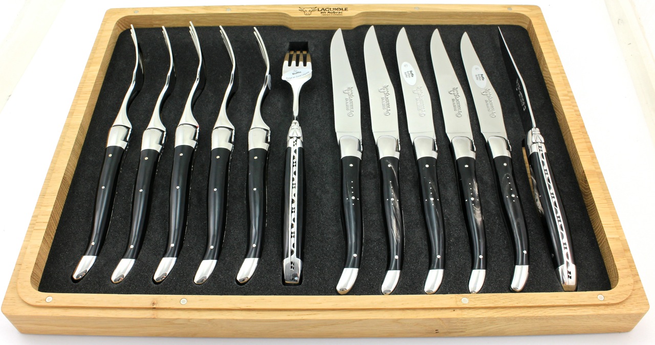 12er-Box-BUI-3 Laguiole en Aubrac  12-teiliges Laguiole Besteckset Büffelhorn für 6 Personen