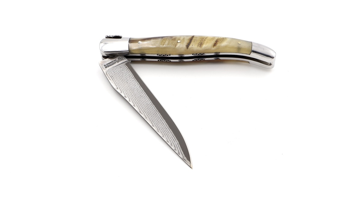 Laguiole en Aubrac jap. Damastklinge Widderhorn Doppelplatine 12 cm Laguiole en Aubrac jap. Damastklinge Widderhorn Doppelplatine 12 cm