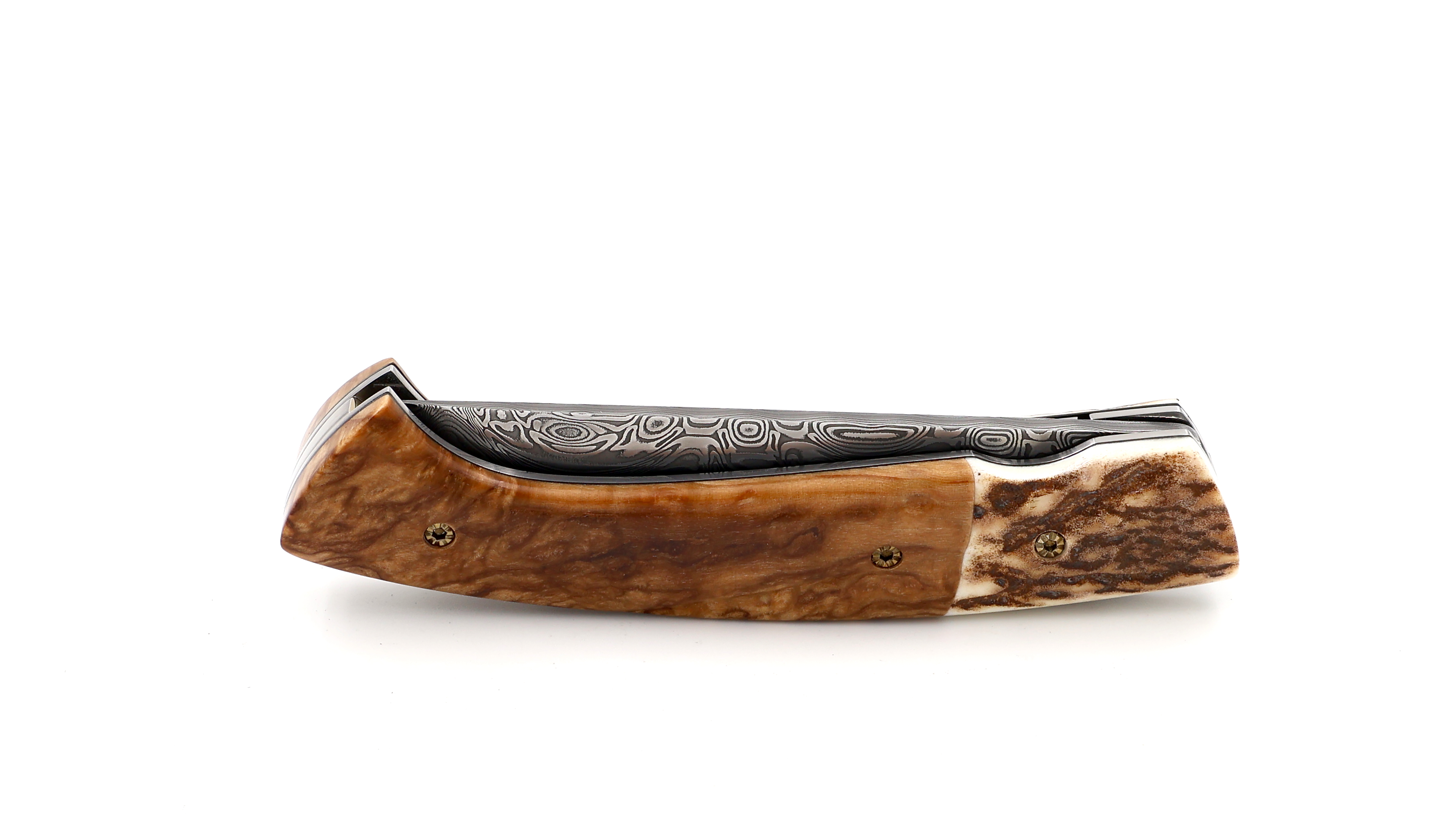 MANU LAPLACE 1515 DAKKAR amboina burlwood & staghorn damascus blade