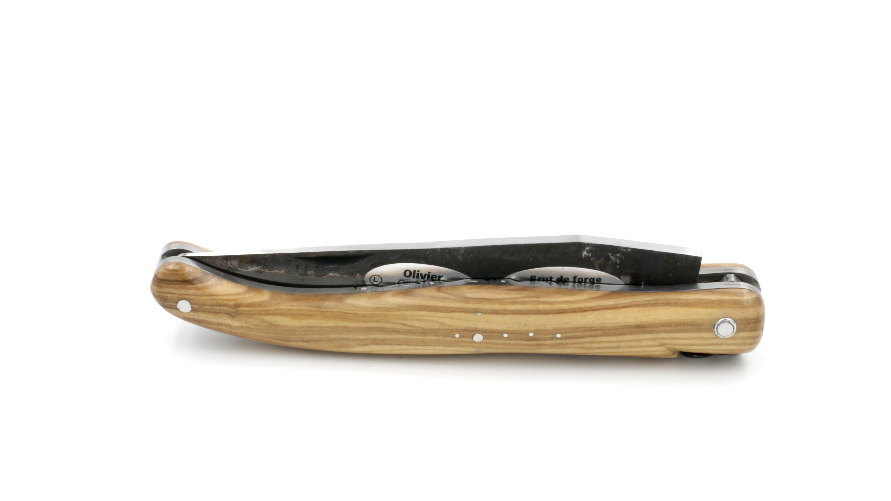 Laguiole en Aubrac Brut de Forge double plates knife full handle Olive wood 12 cm