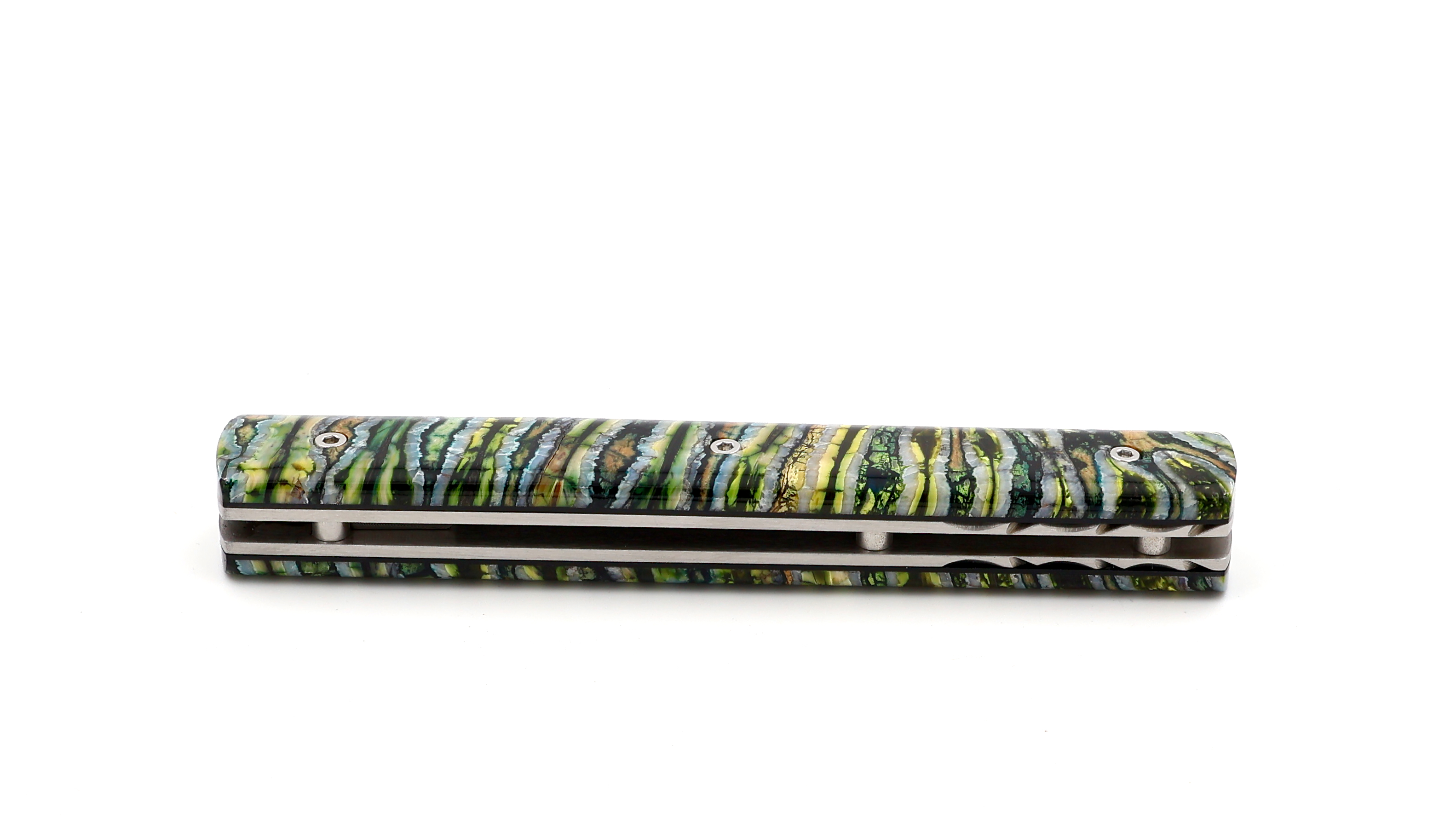 PERCEVAL Le Francais green Mammoth tusk with guillochage damascus blade