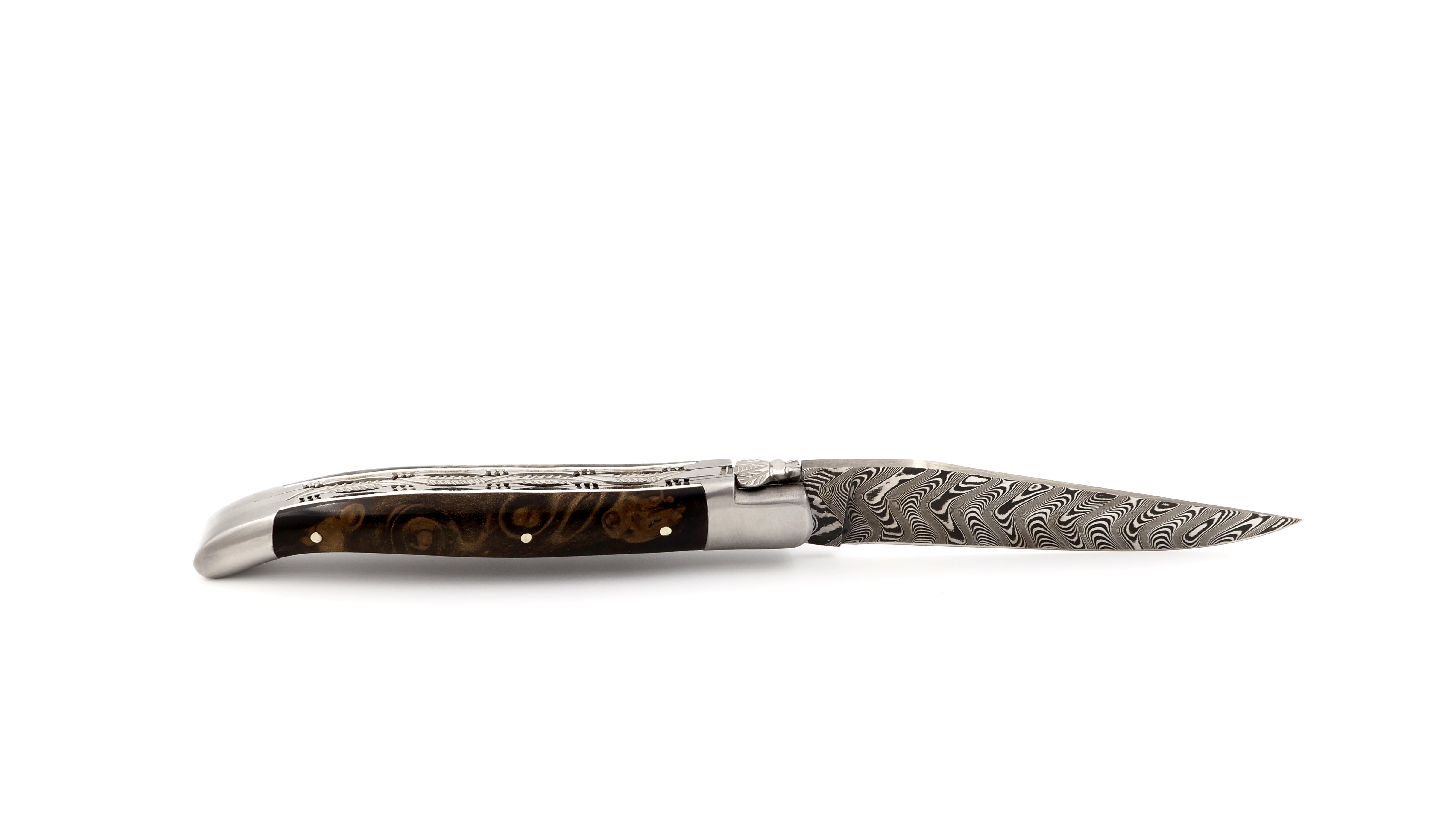 Laguiole en Aubrac DSC® Carbon Damast Lorbeerholz matt Doppelplatine 12 cm