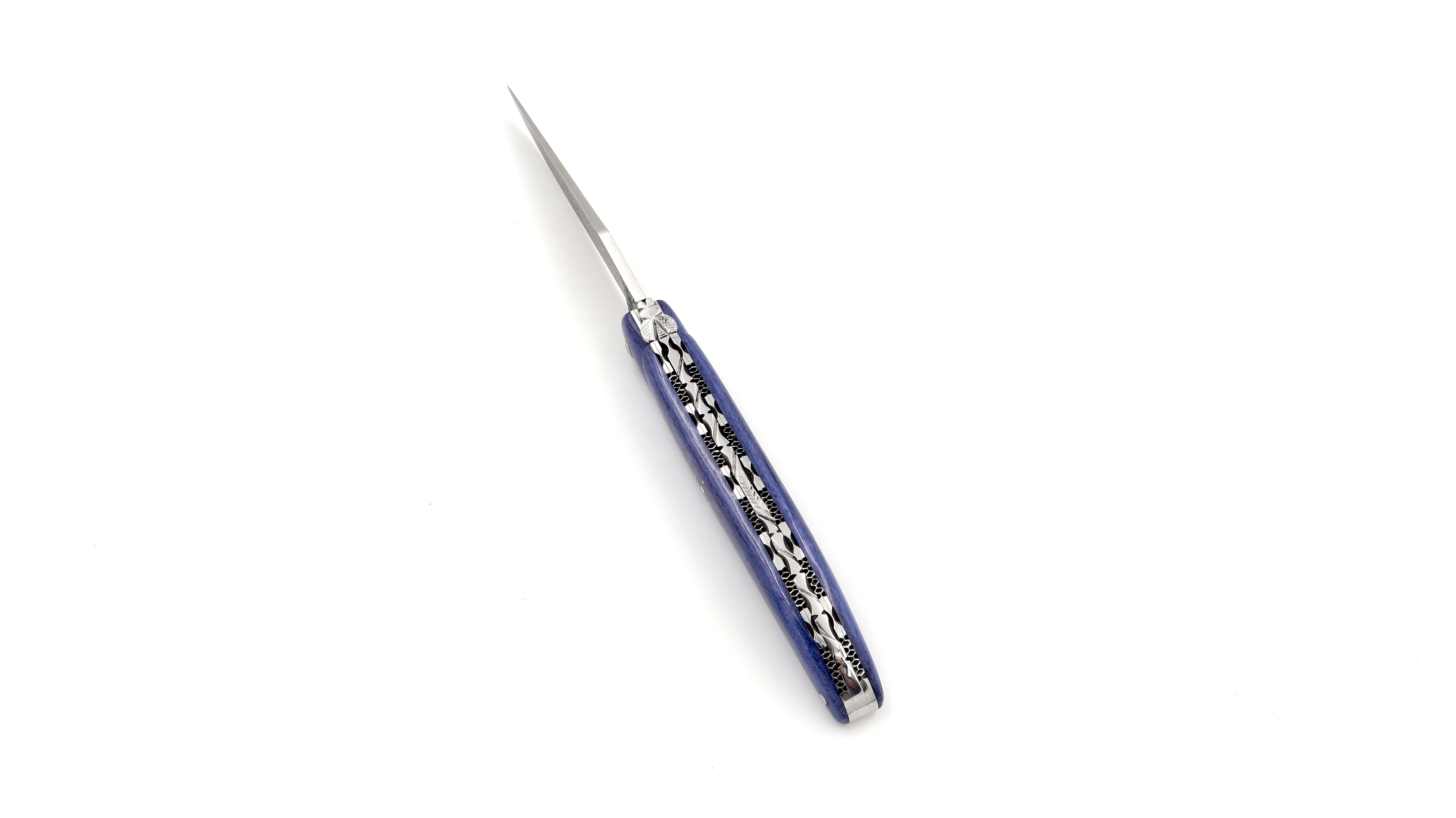 Laguiole en Aubrac damascus camel bone full handle with double plates 12 cm shiny