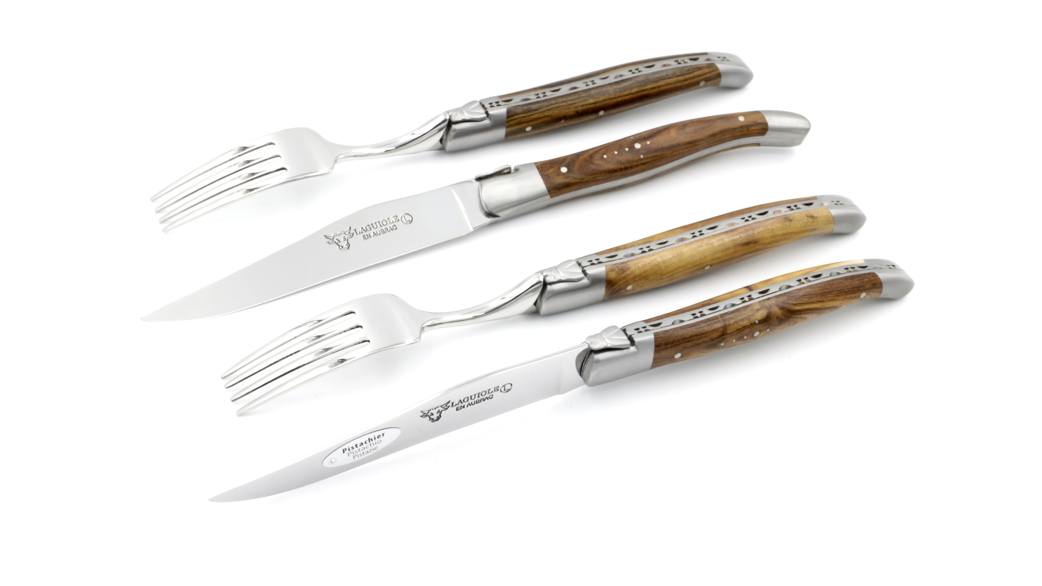 Laguiole en Aubrac Laguiole Besteck Set Pistazie 2 Messer 2 Gabeln