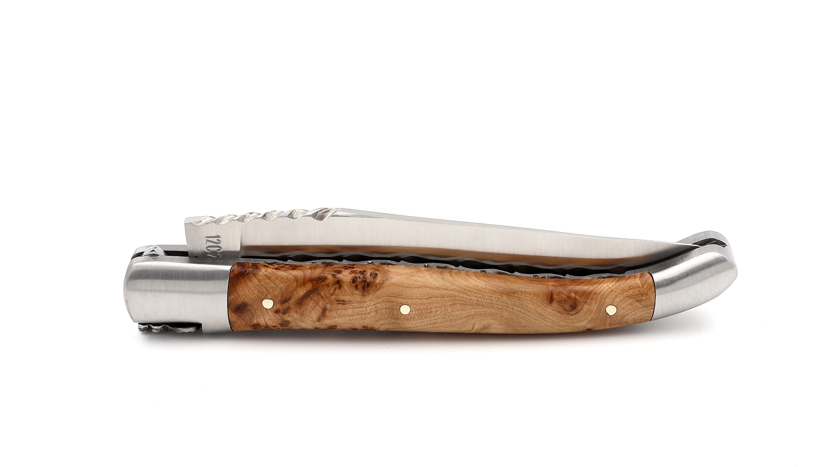 Laguiole en Aubrac double plate knife Spiral spring Juniper 12 cm