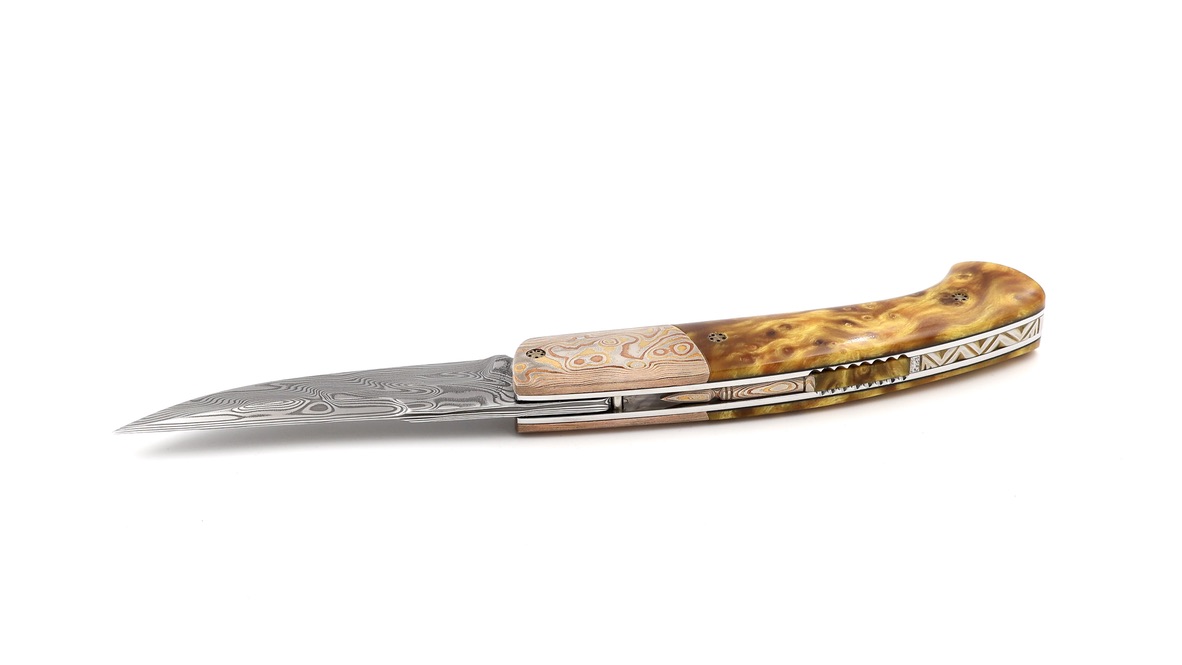 MANU LAPLACE 1515  ZULU Mokume & Ahorn Wurzelholz Damastklinge