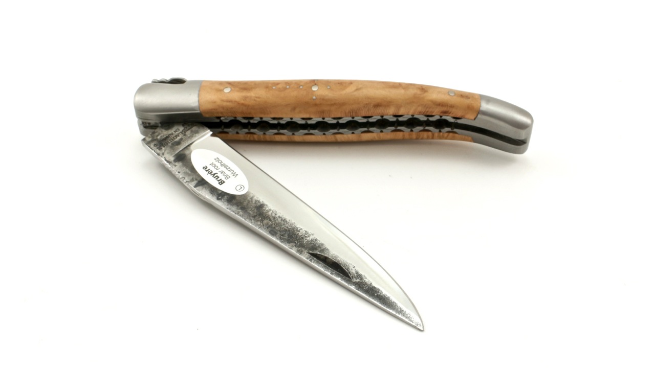 Laguiole en Aubrac double plate knife Brut de Forge briar wood 12 cm