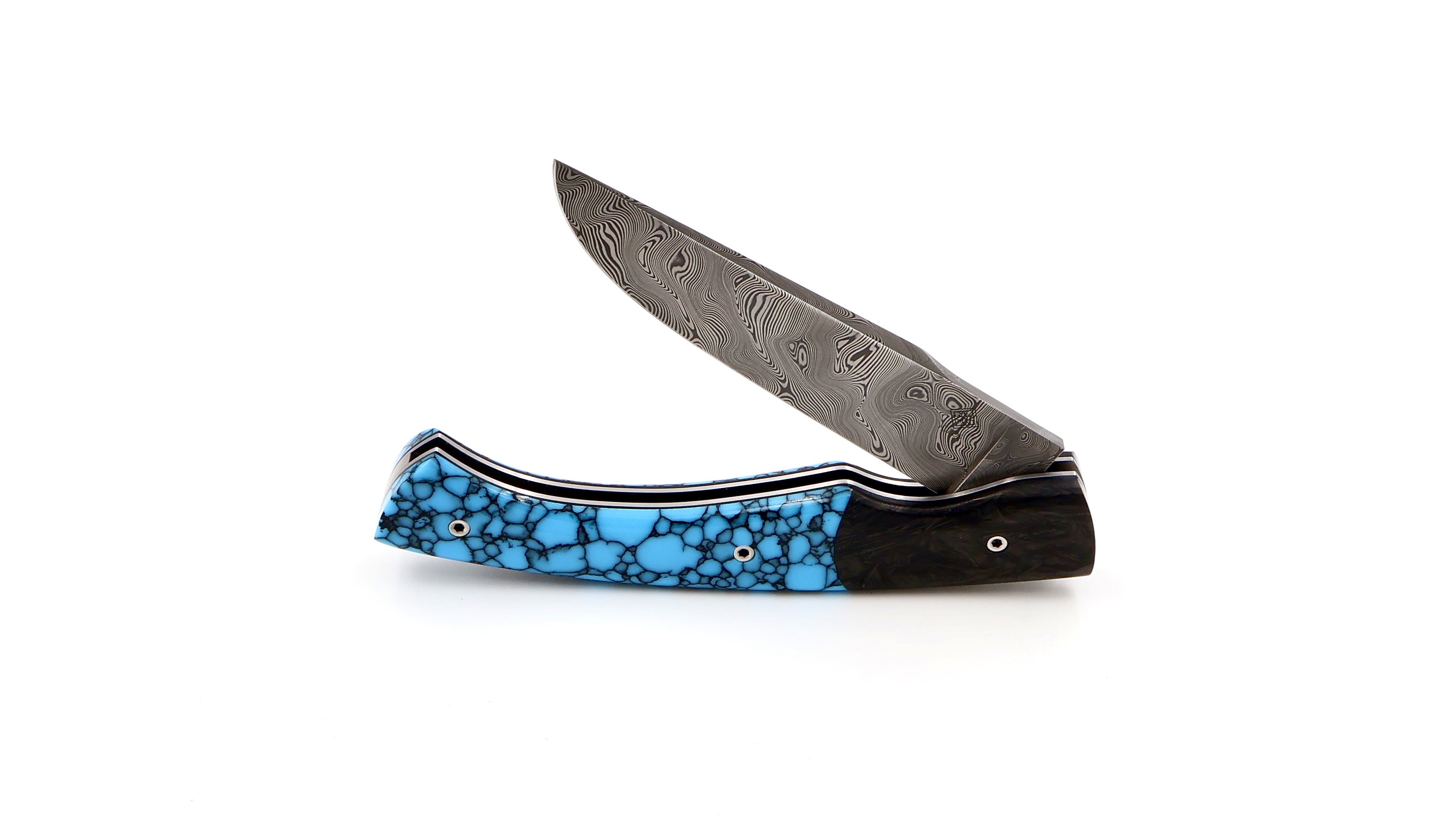 KLEOS Taschenmesser LYKOS Türkisstein und Karbonfiber Damastklinge 