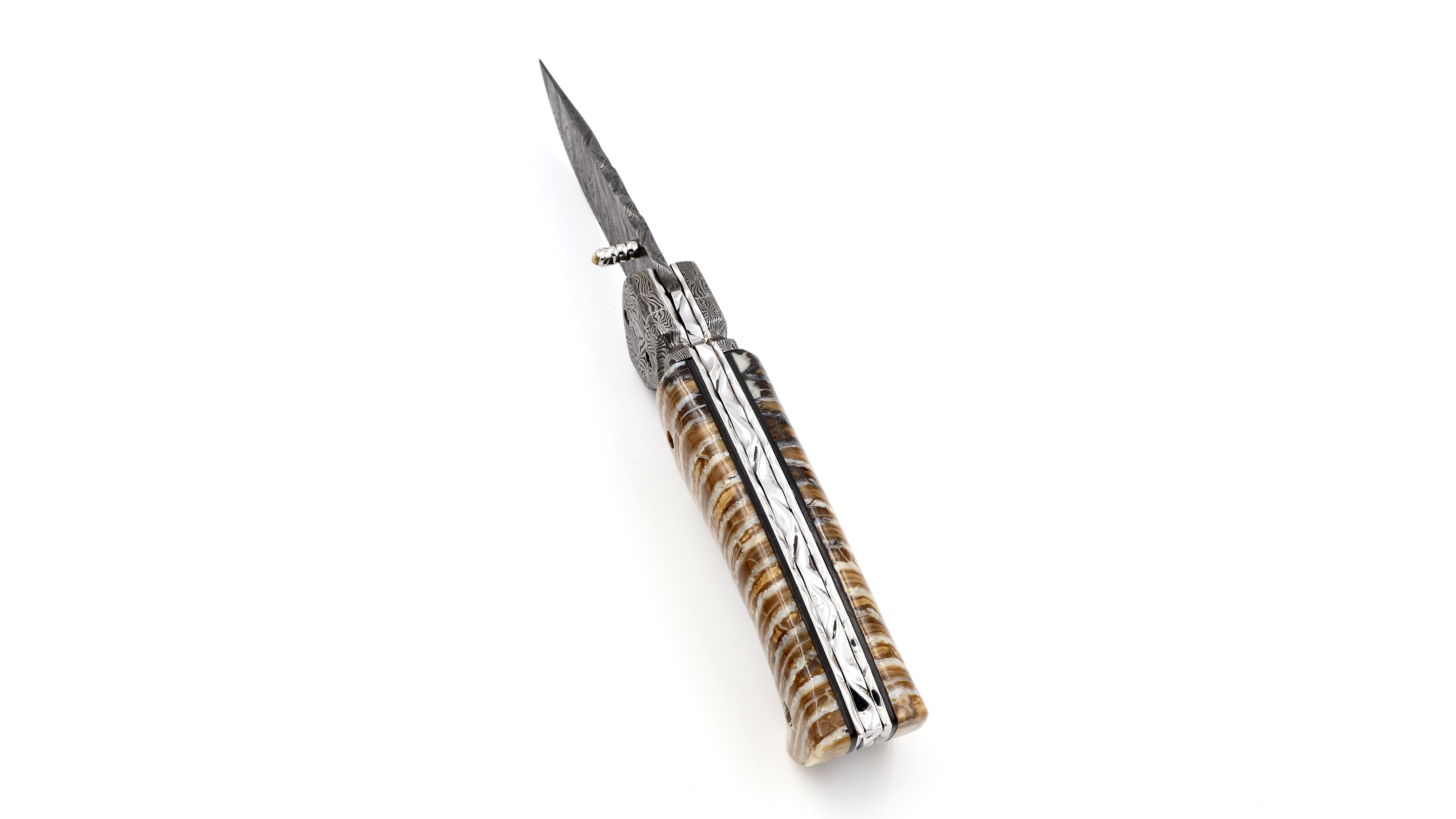 Oliver Moretti linerlock knife damascus mammoth tusk Oliver Moretti linerlock knife damascus mammoth tusk