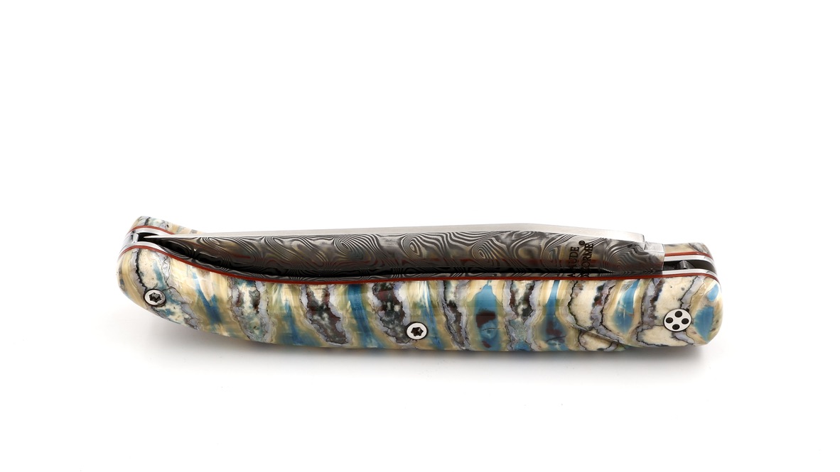 Claude DOZORME L'ATELIER Laguiole mammoth lightblue 12 cm damascus