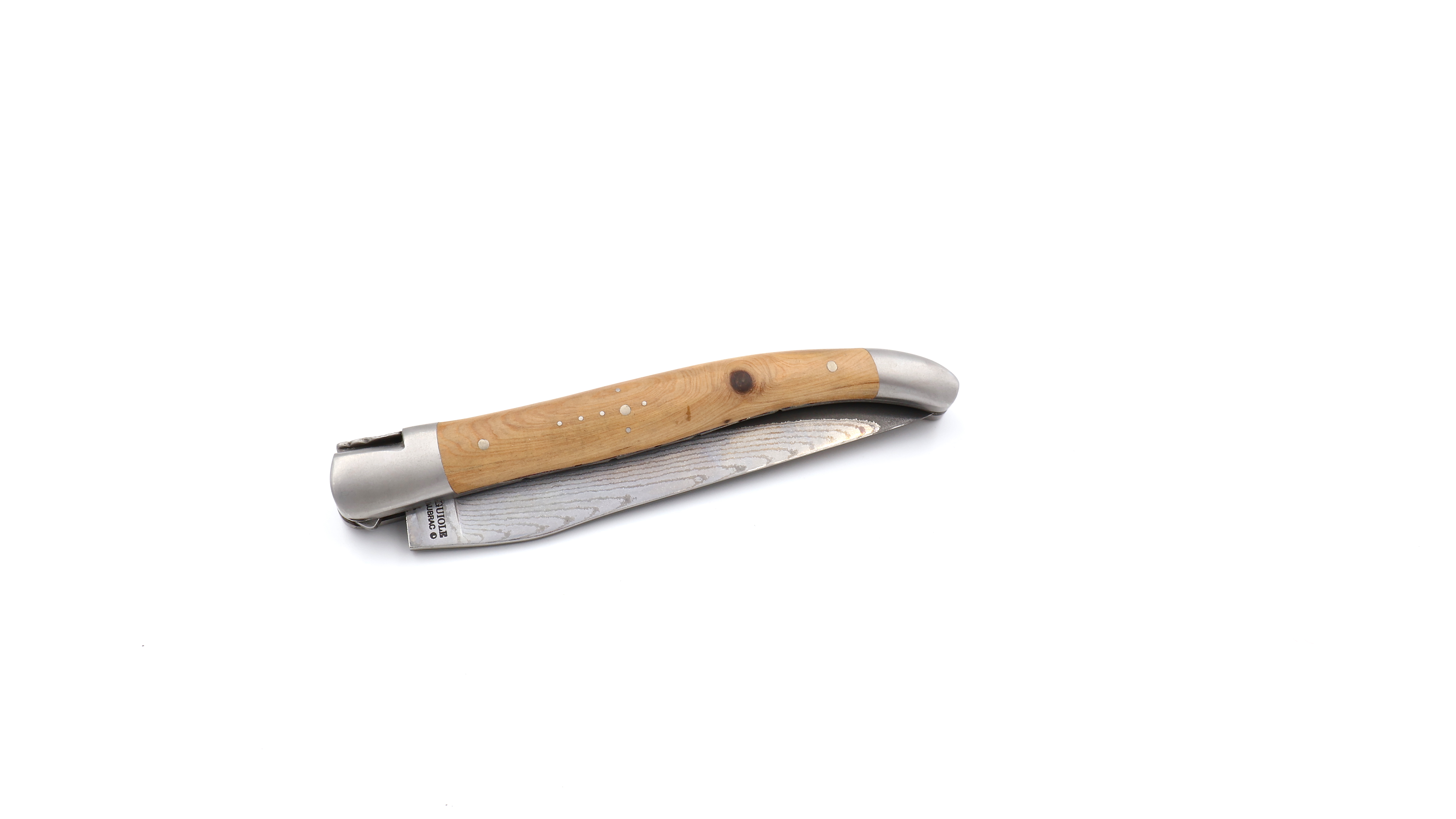 Laguiole en Aubrac double plate knife jap. damascus Juniper 12 cm
