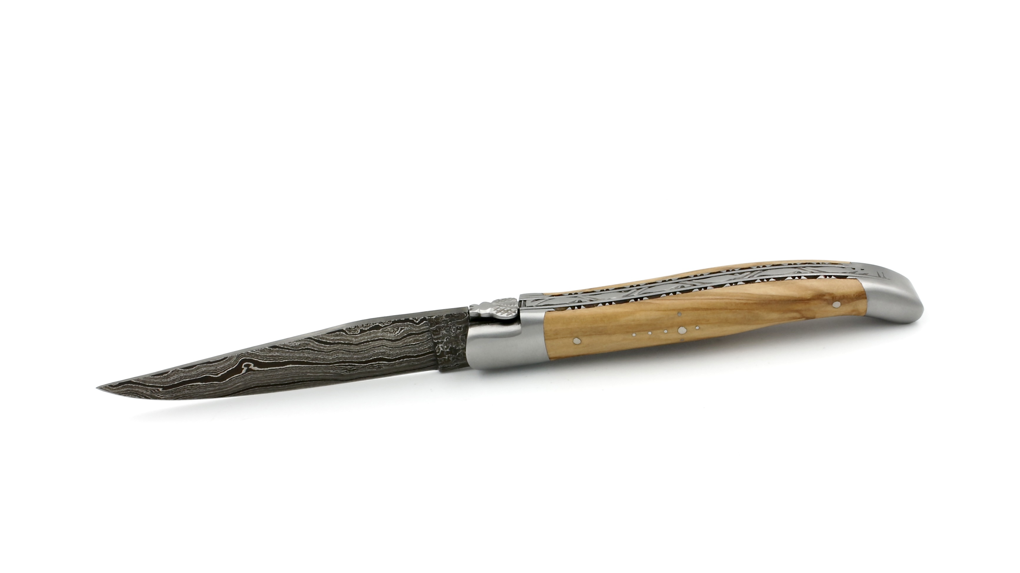 Laguiole en Aubrac Damast Olive Doppelplatine 12 cm