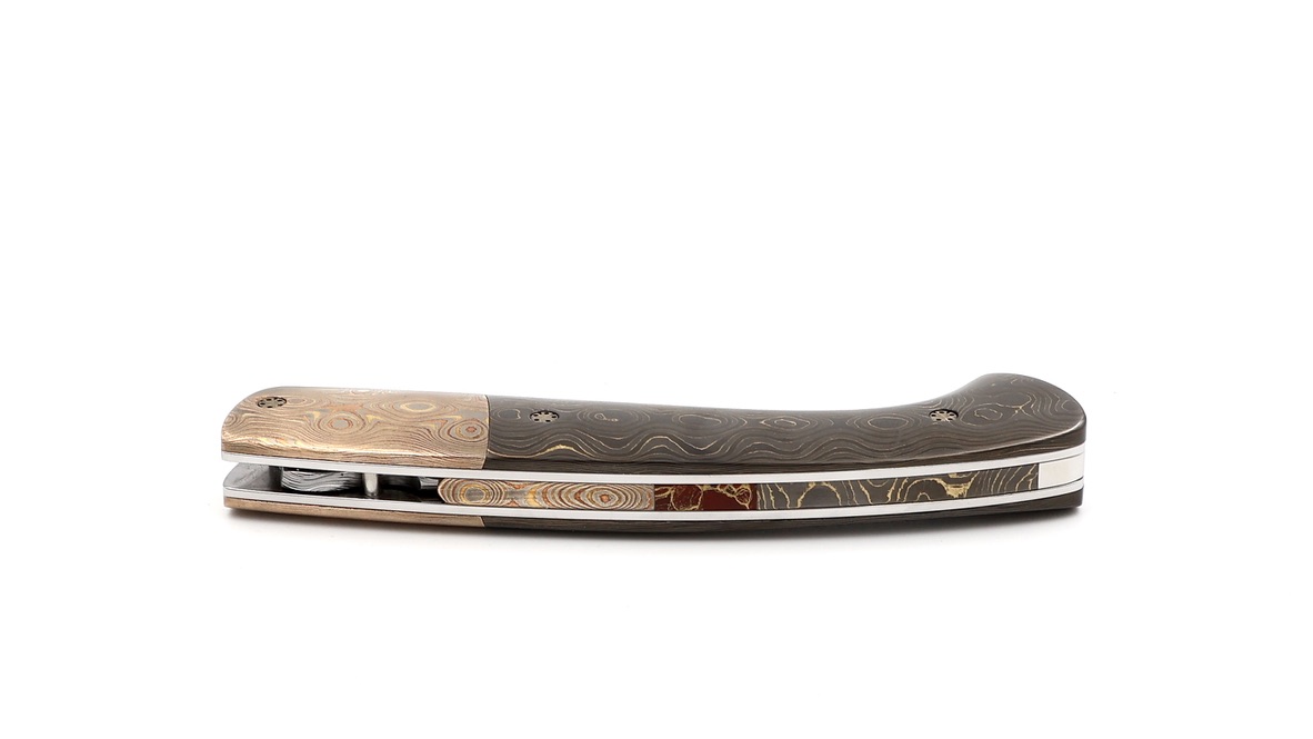 MANU LAPLACE 1515 Drop carbon water brass & mokume gane damascus Damascus blade