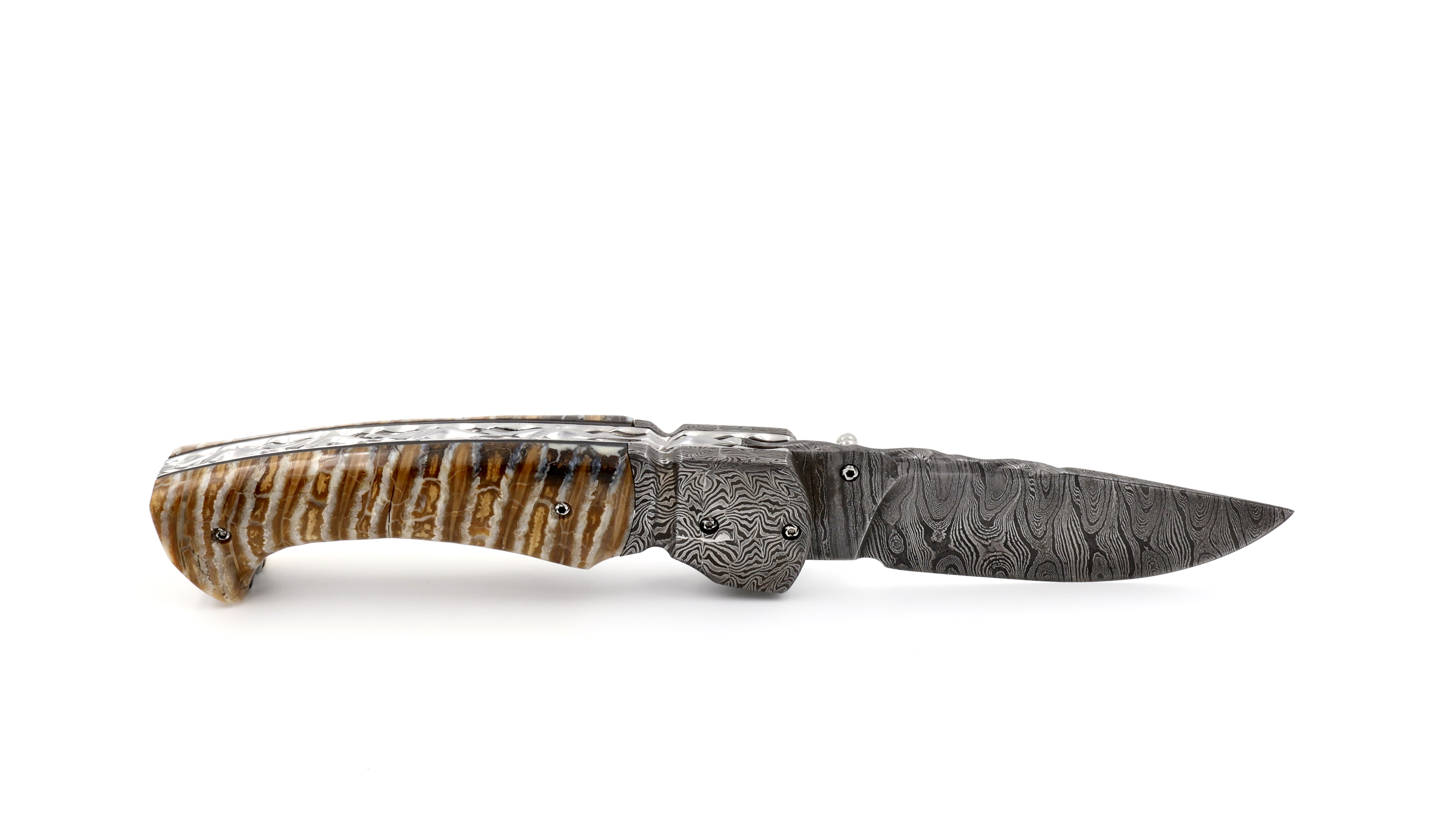 Oliver Moretti linerlock knife damascus mammoth tusk Oliver Moretti linerlock knife damascus mammoth tusk