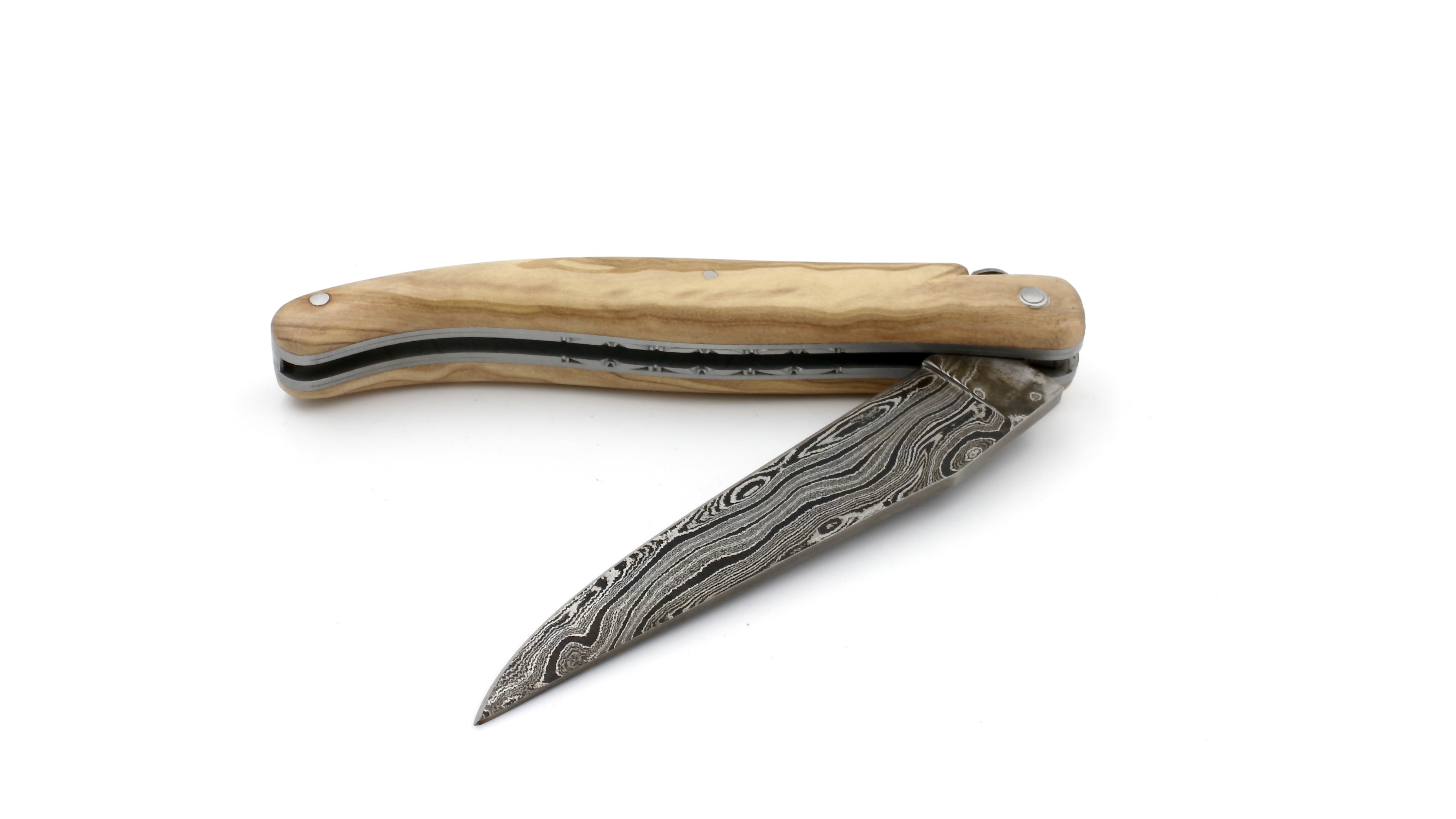 Laguiole en Aubrac Damast Olive massiv Doppelplatine 12 cm