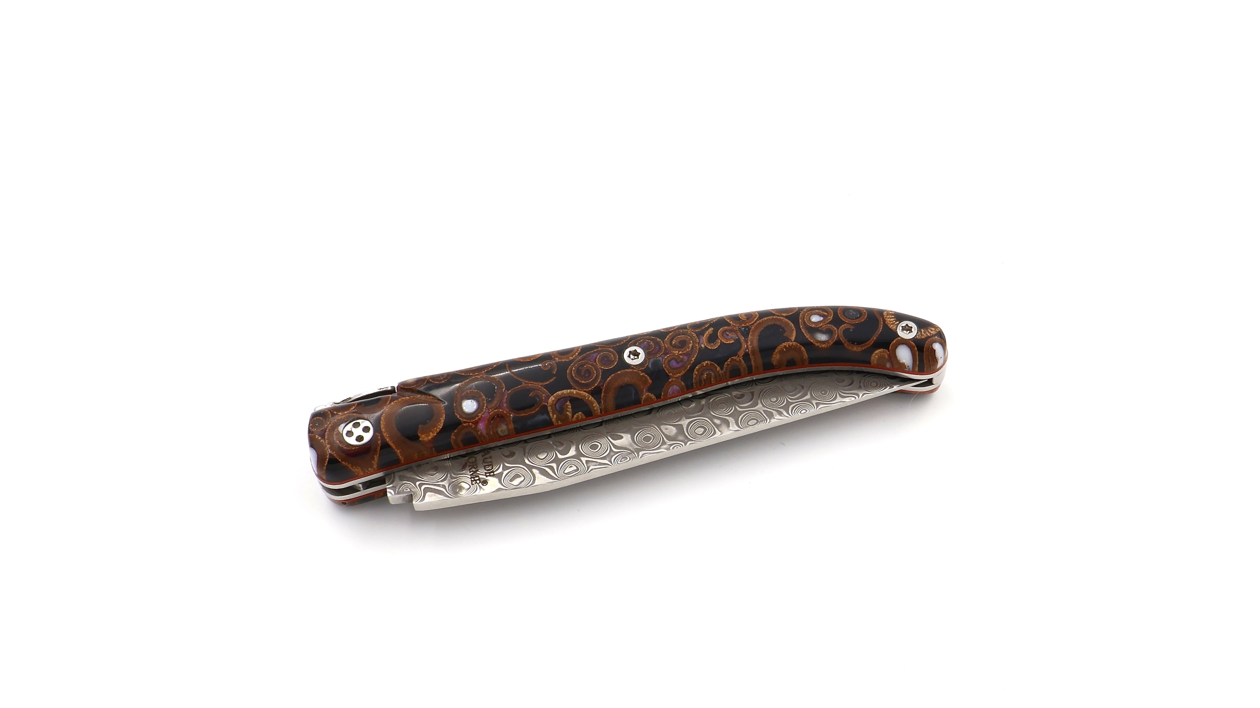 Claude DOZORME Laguiole Canella brown 12 cm damascus