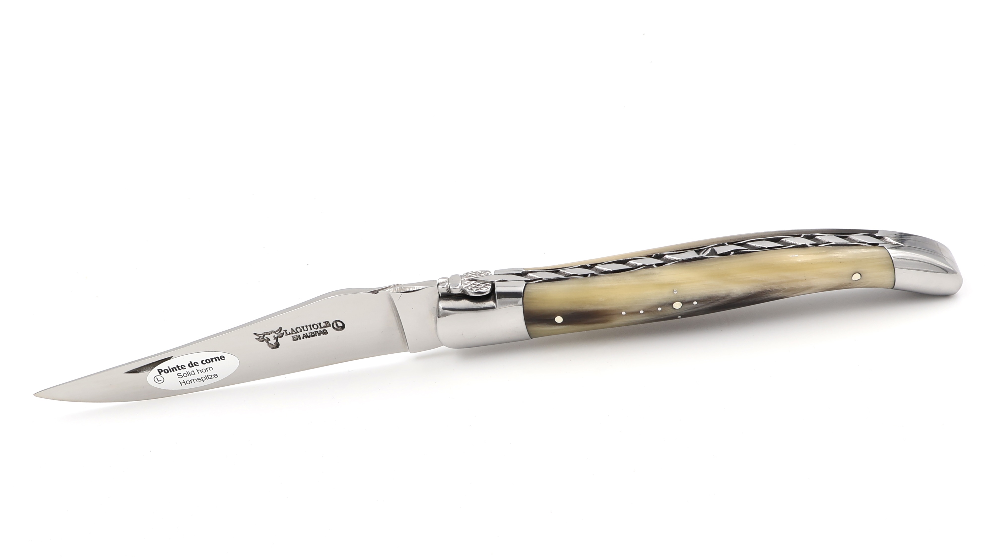 Laguiole en Aubrac light  horntip chiseled plates 12 cm