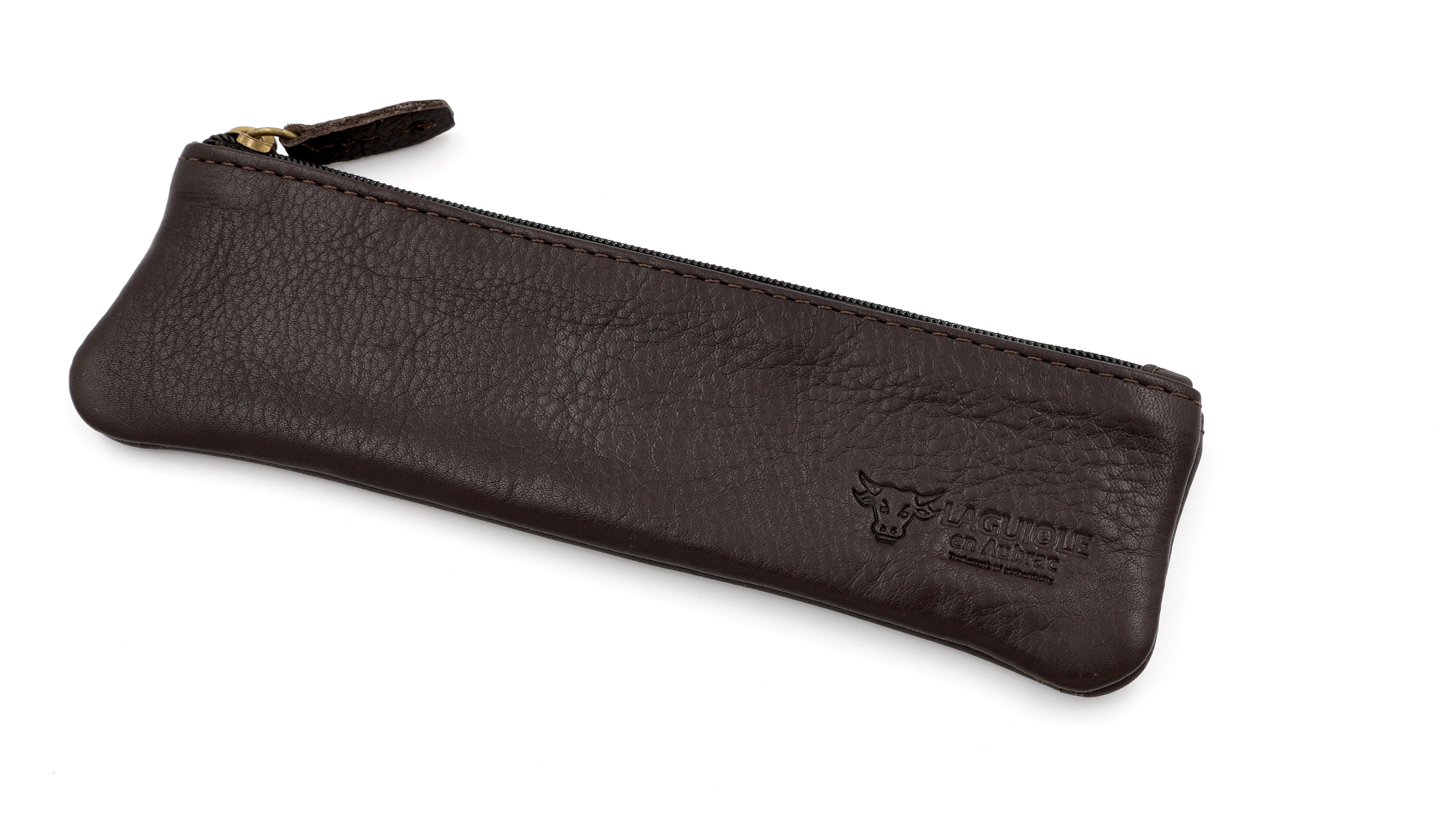 LAGUIOLE en Aubrac Troussem Etui aus Leder dunkelbraun mit Reissverschluss 15 cm
