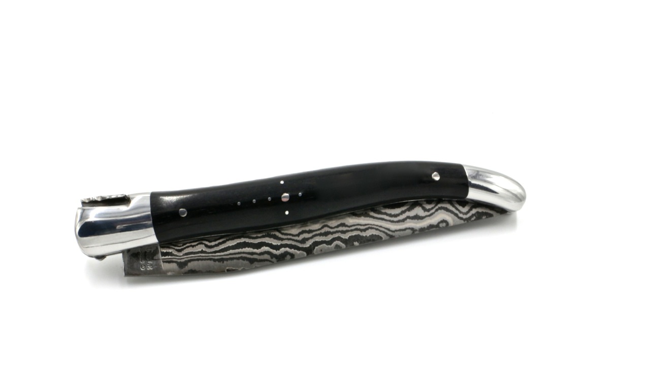 Laguiole en Aubrac double plate knife damascus ebony wood 12 cm