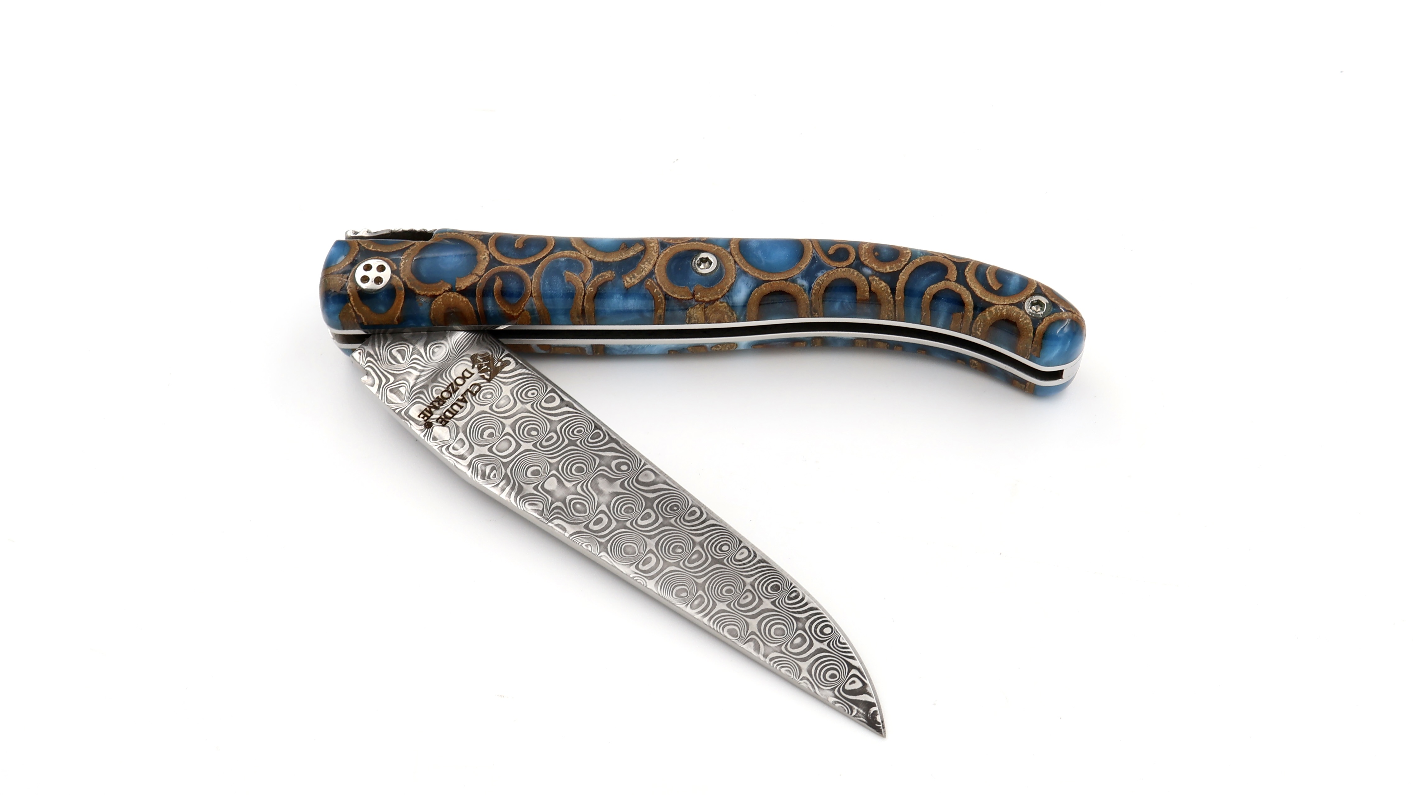 Claude DOZORME Laguiole Messer L'ATELIER Canella blau 12 cm Damastklinge    Claude DOZORME Laguiole Messer L'ATELIER Canella blau 12 cm Damastklinge