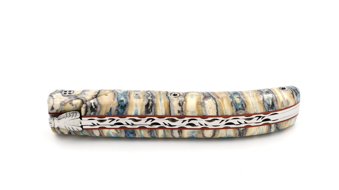 Claude DOZORME L'ATELIER Laguiole mammoth lightblue 12 cm damascus Claude DOZORME L'ATELIER Laguiole mammoth lightblue 12 cm damascus