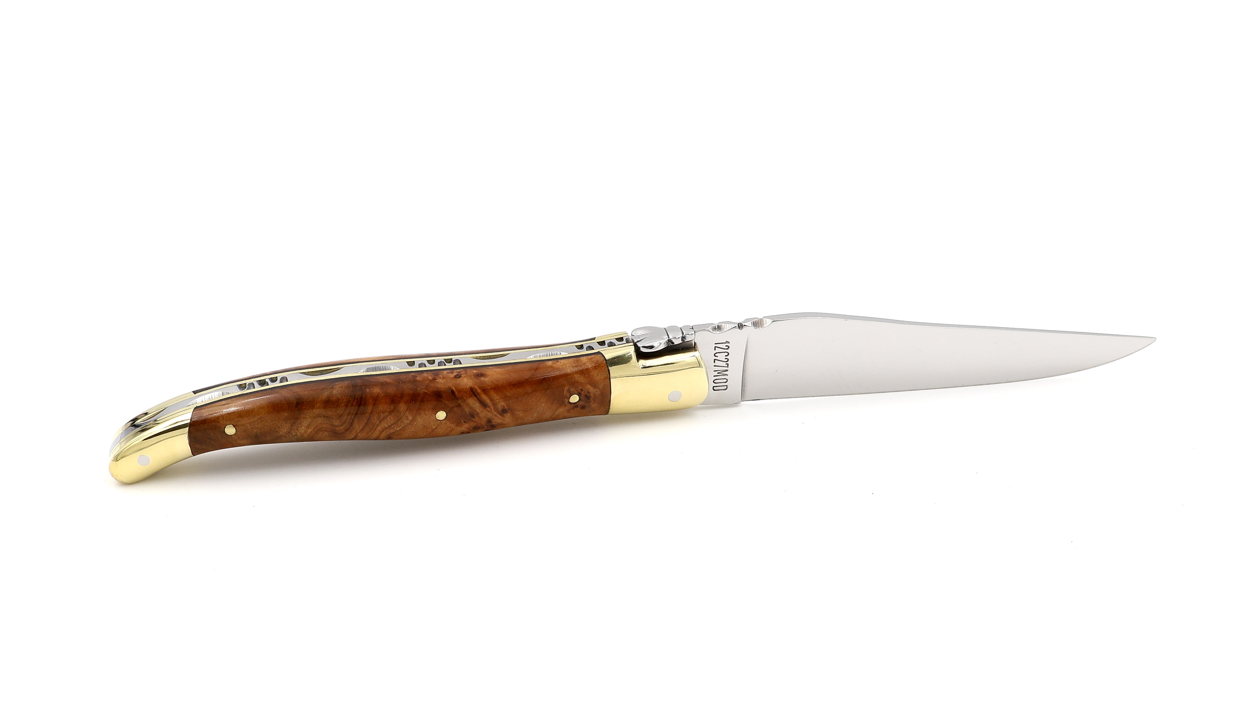 Laguiole en Aubrac Thuya Wurzelholz Messingbacken poliert 12 cm