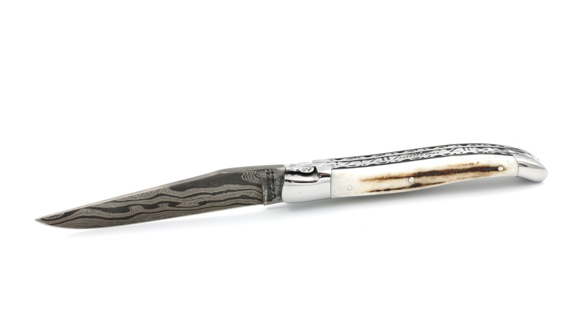 Laguiole en Aubrac doubleplate knife stag horn 12 cm Brut de Fotge blade