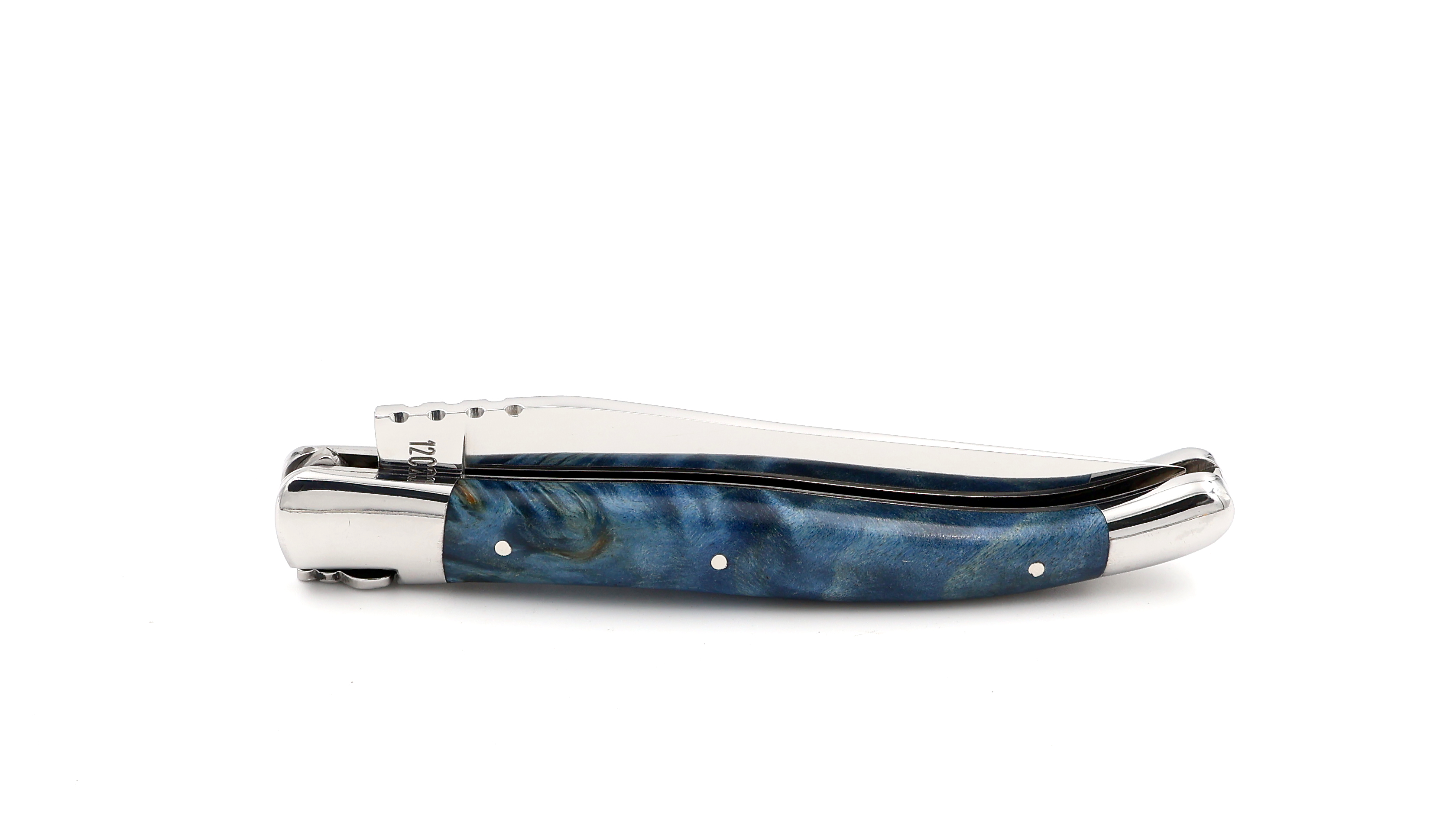 Laguiole en Aubrac Pappel Wurzelholz blau poliert 12 cm
