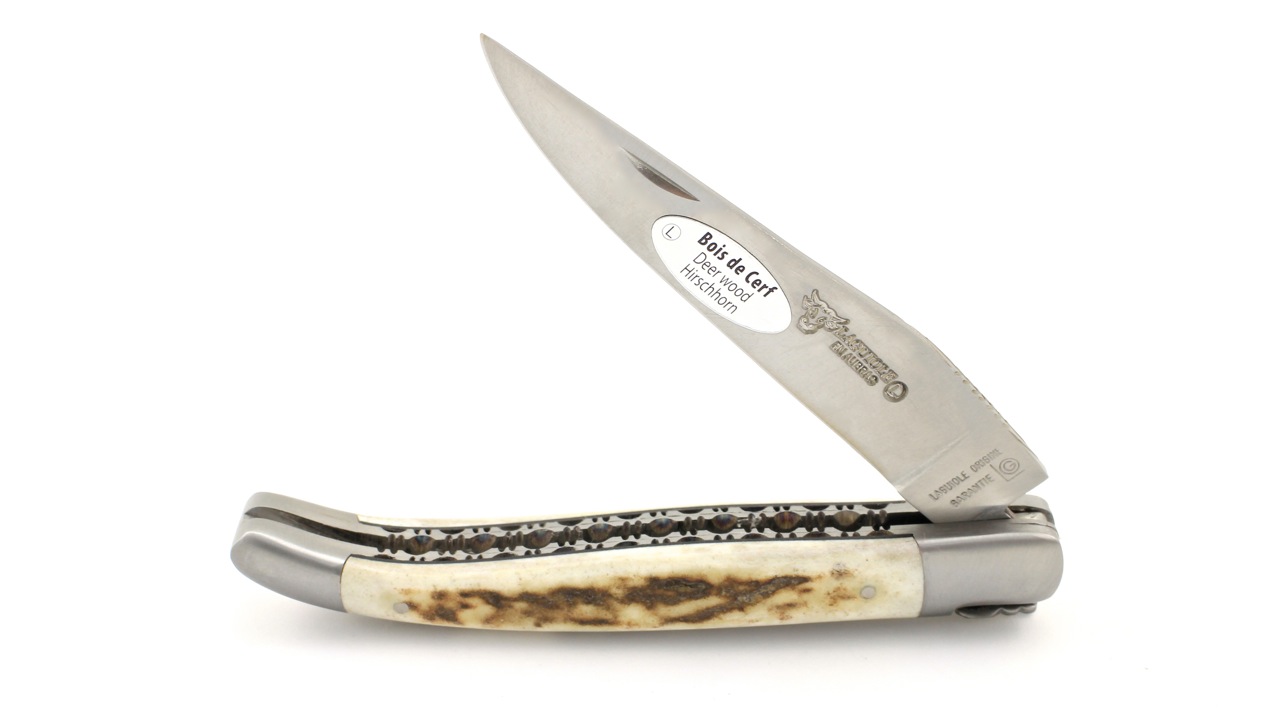 Laguiole en Aubrac doubleplate knife stag horn 12 cm
