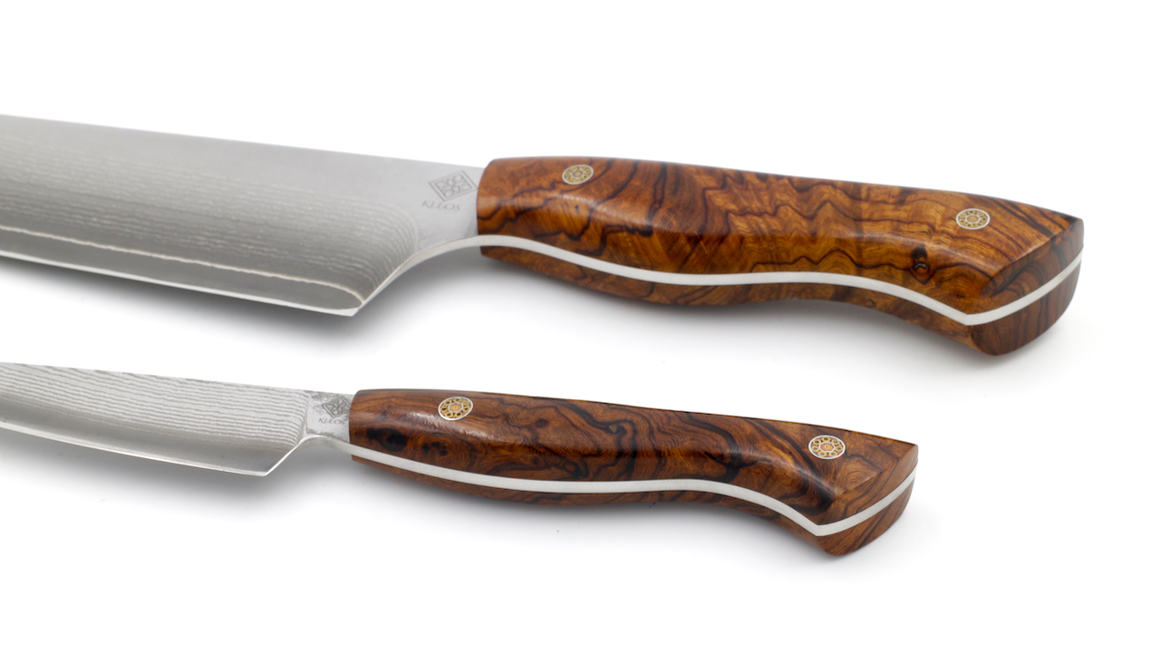 KLEOS BUNKA & OFFICE knife suminagashi VG10 burl of iron wood with leather case