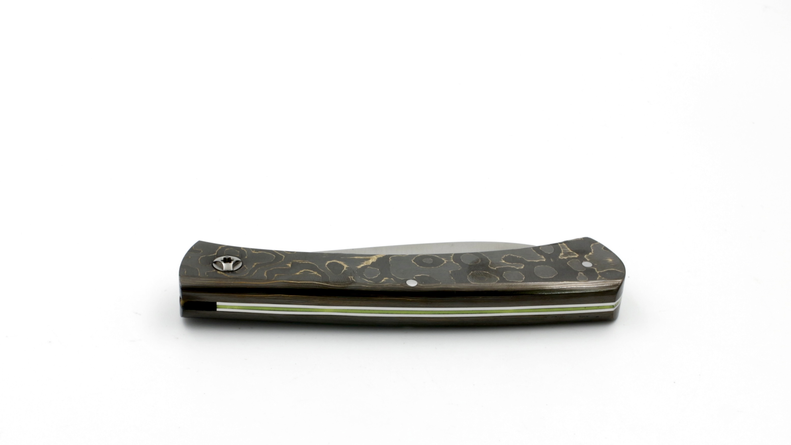 Roland LANNIER Spring Heeled Jack Taschenmesser  FATCarbon CAMO GOLD