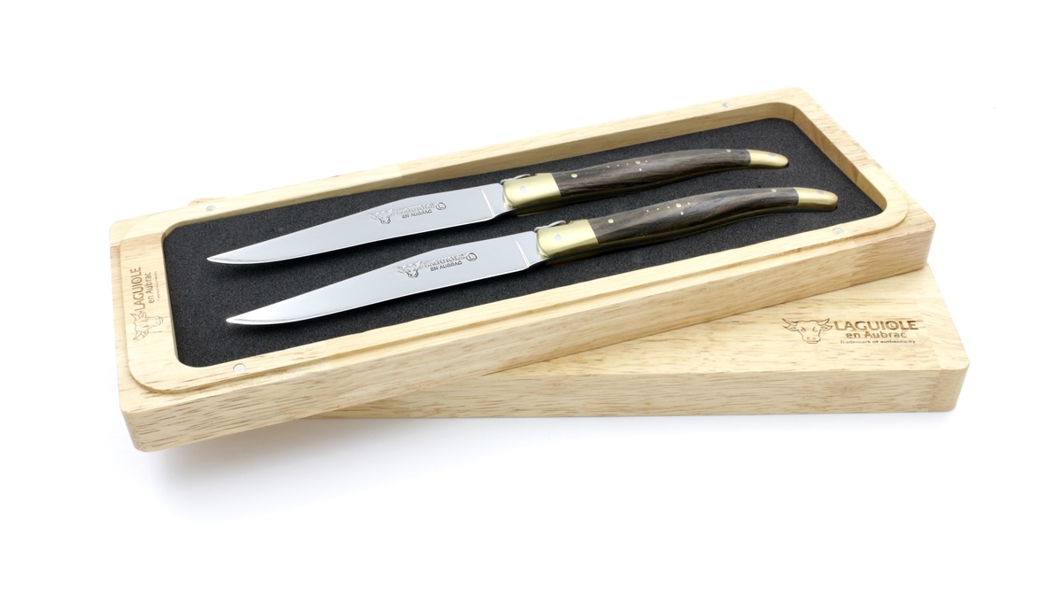 Laguiole en Aubrac steak knives set bog oak brass