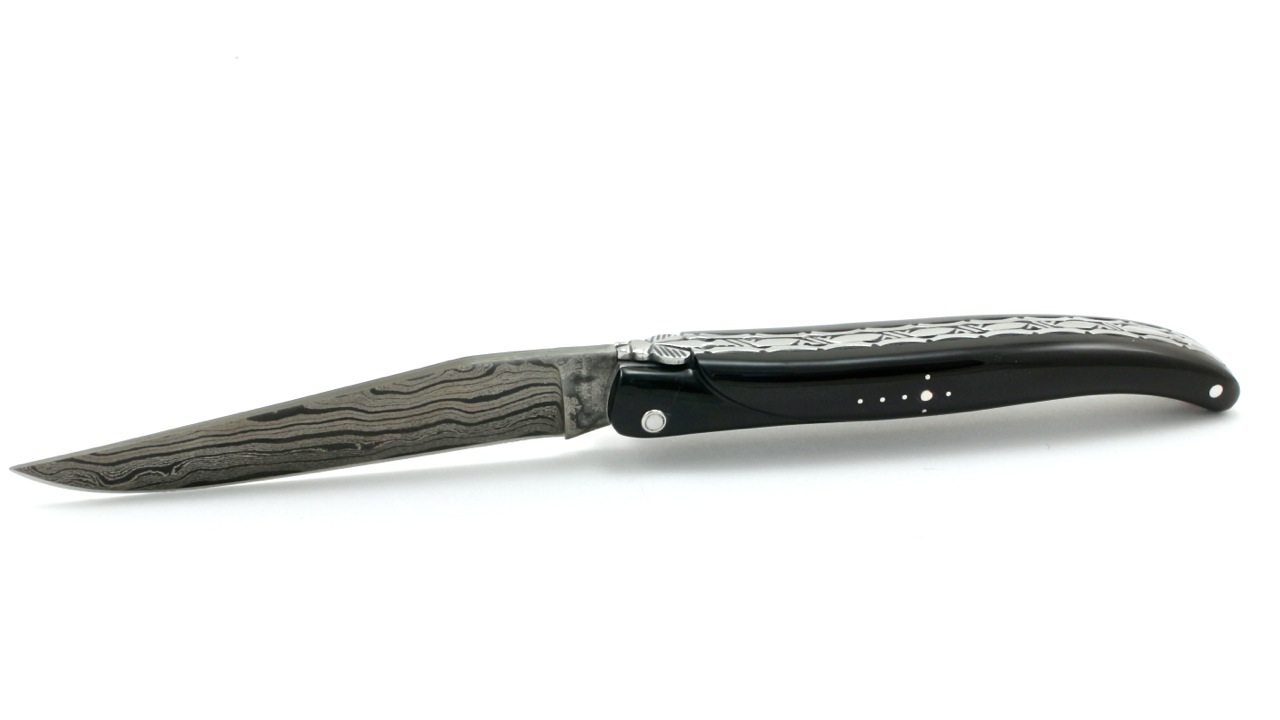 Laguiole en Aubrac Damast Büffelhorn massiv Doppelplatine 12 cm