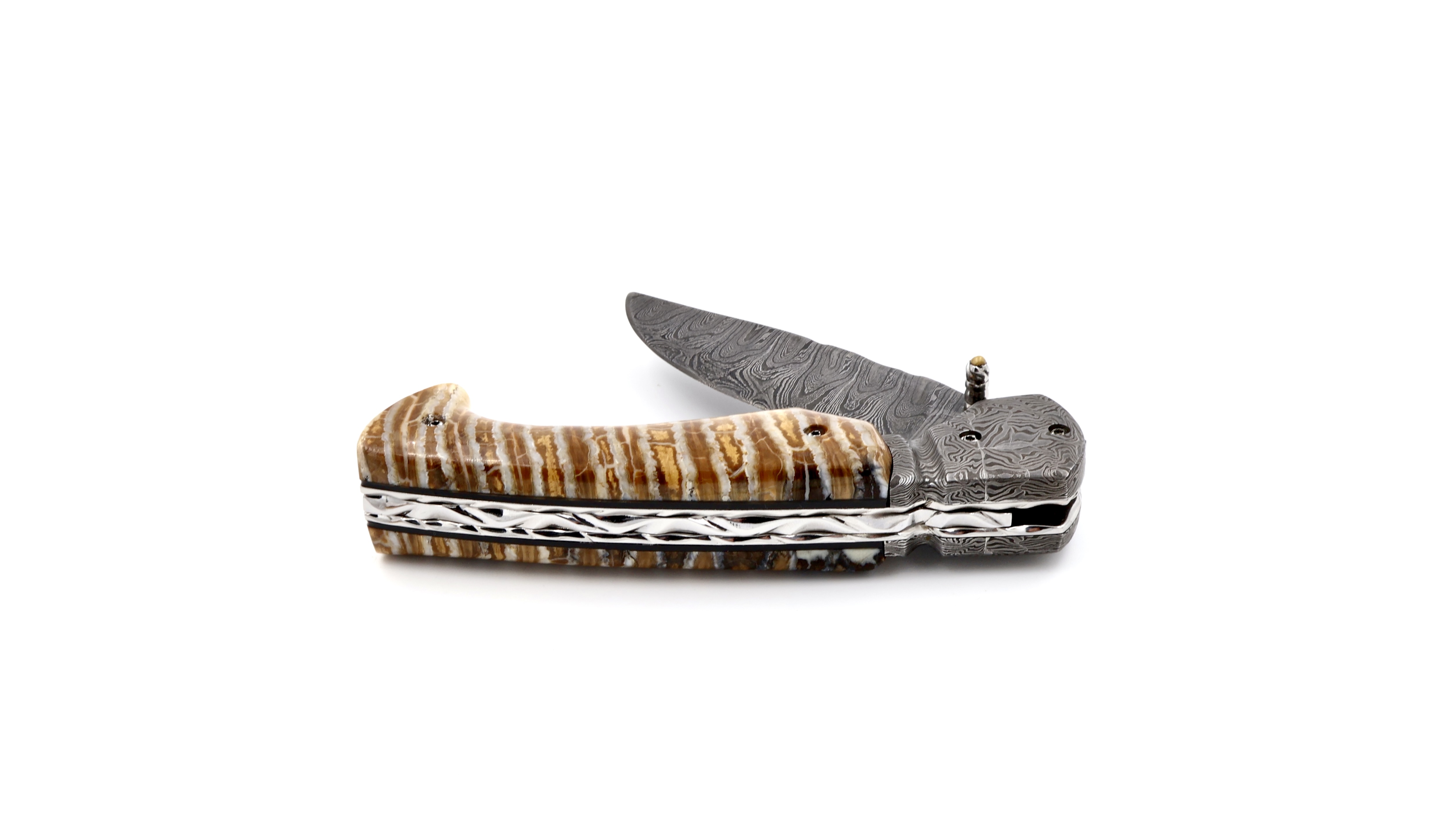 Oliver Moretti linerlock knife damascus mammoth tusk Oliver Moretti linerlock knife damascus mammoth tusk