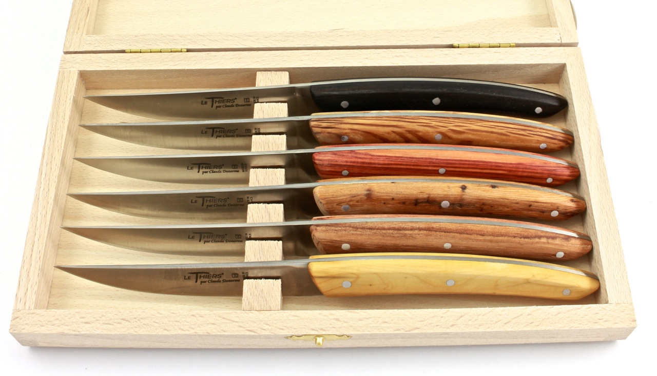 Thiers-gemischt-sechs Claude DOZORME Thiers steakknives diffrent woods set of 6