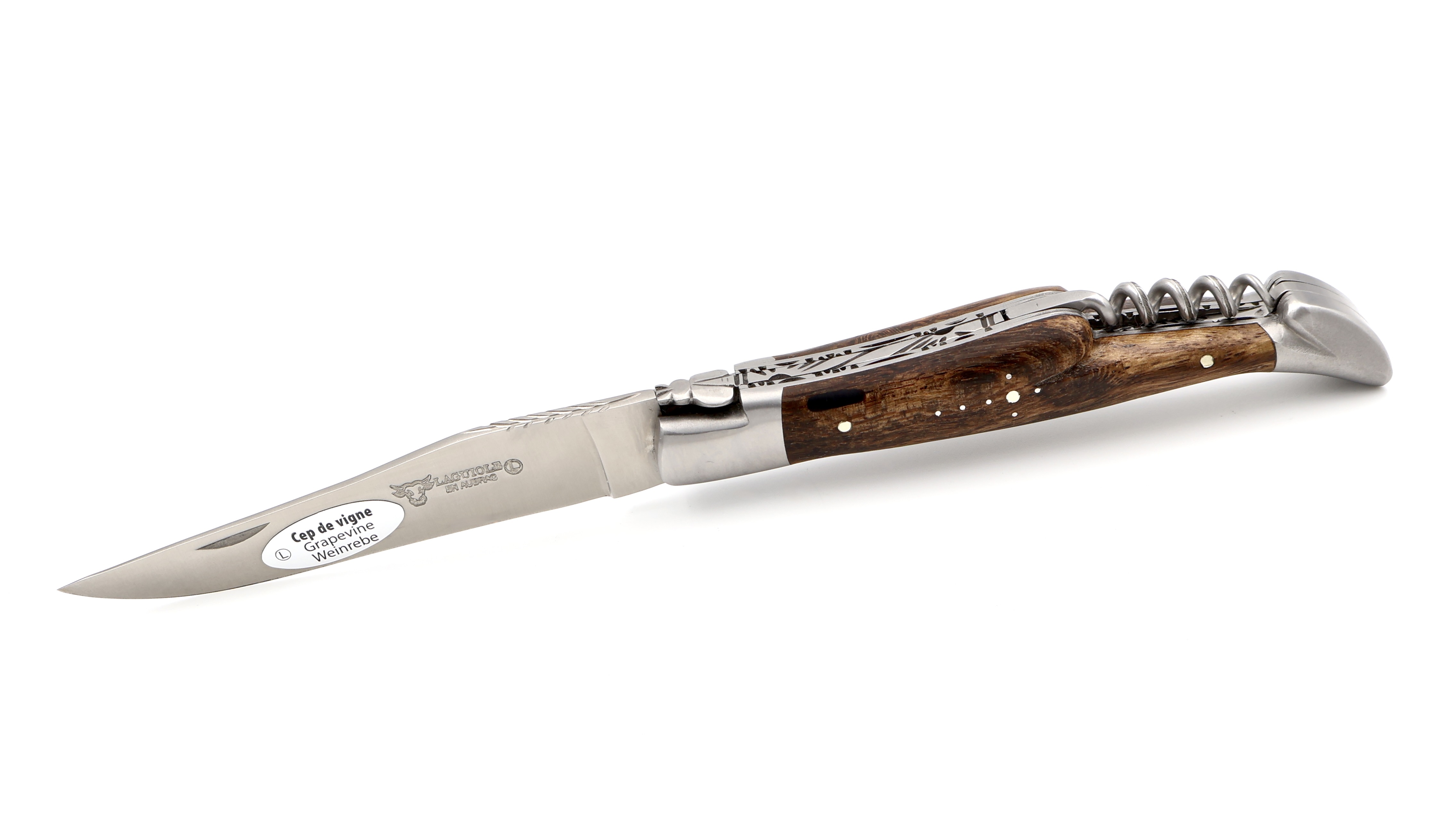 Laguiole en Aubrac doubleplate knife with corkscrew Grapevine 12 cm