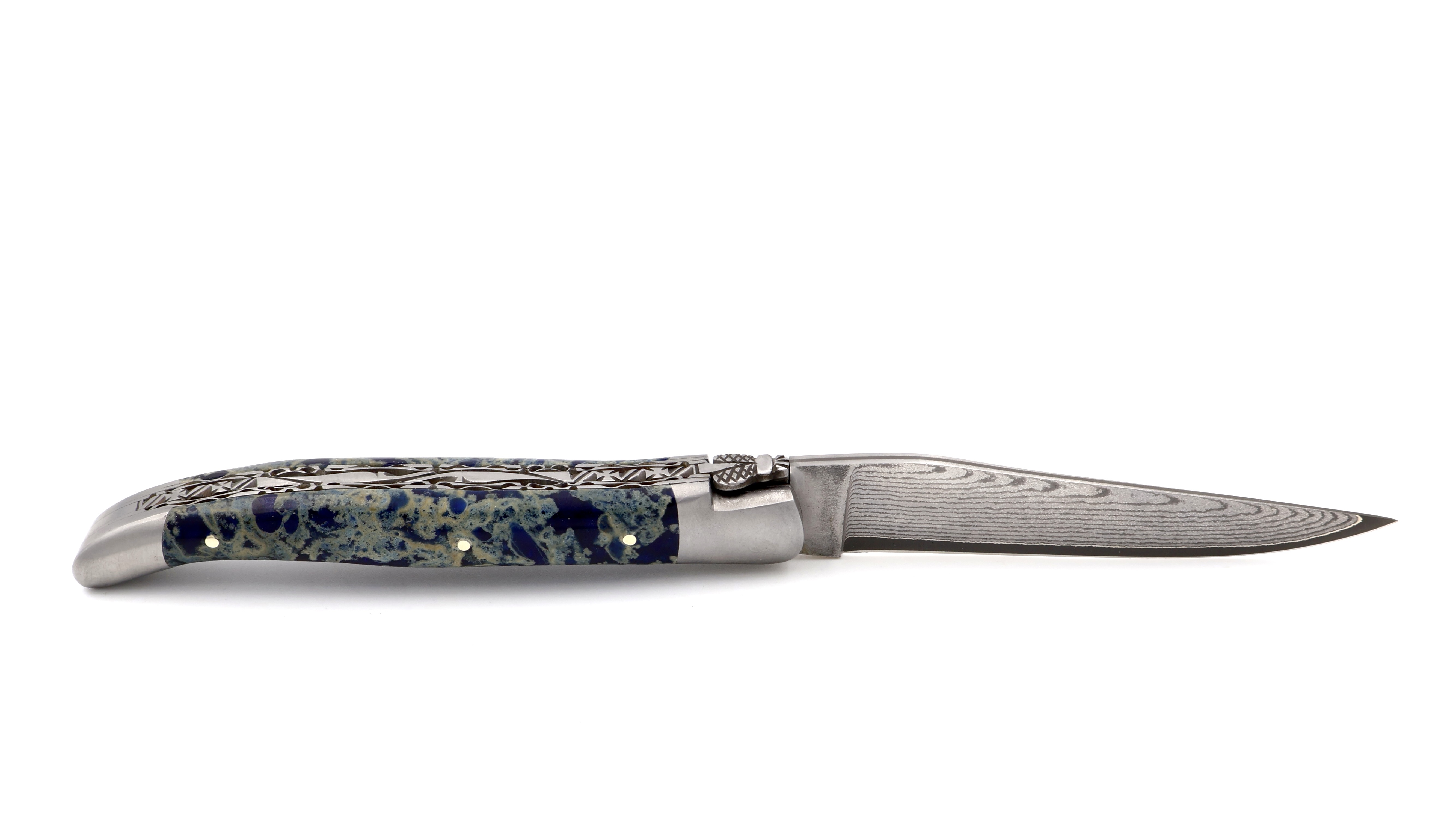 Laguiole en Aubrac jap. Damast  blauer Lavastein Doppelplatine 12 cm 