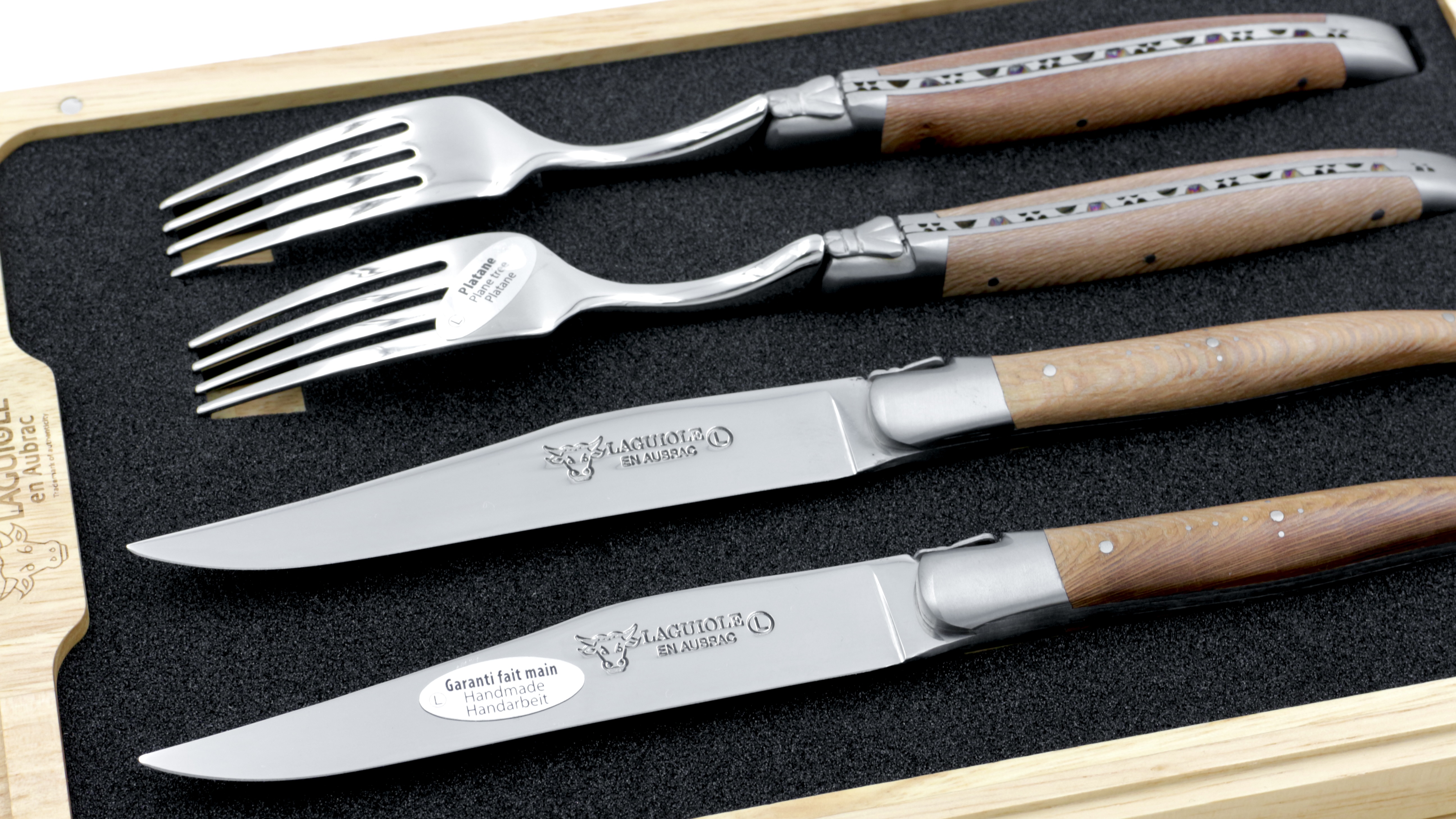 Laguiole en Aubrac Laguiole Besteck Set Platane 2 Messer 2 Gabeln