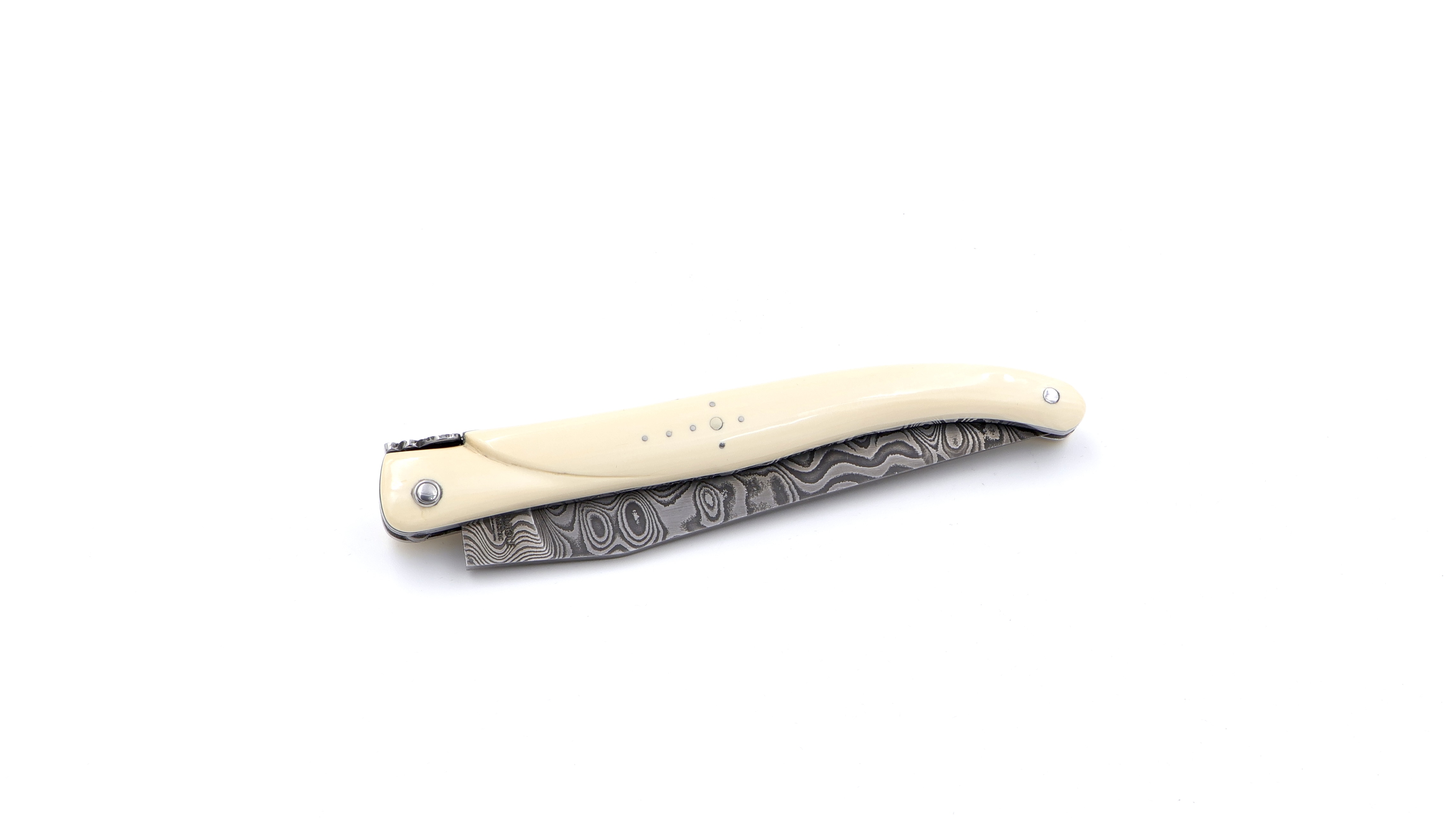 Laguiole en Aubrac Damast Mammutelfenbein massiv Doppelplatine 12 cm 