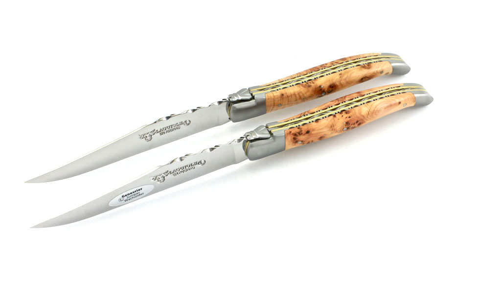 Laguiole en Aubrac Laguiole Doppelplatinen Steakmesser Wacholder Set 2-tlg. matt