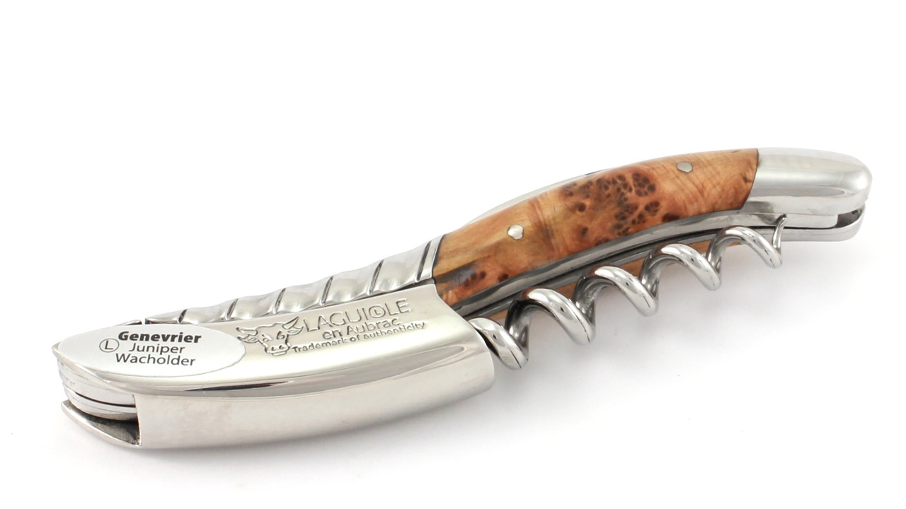 Laguiole en Aubrac Laguiole Sommelier knife Juniper shiny bolsters engraving Torsadé