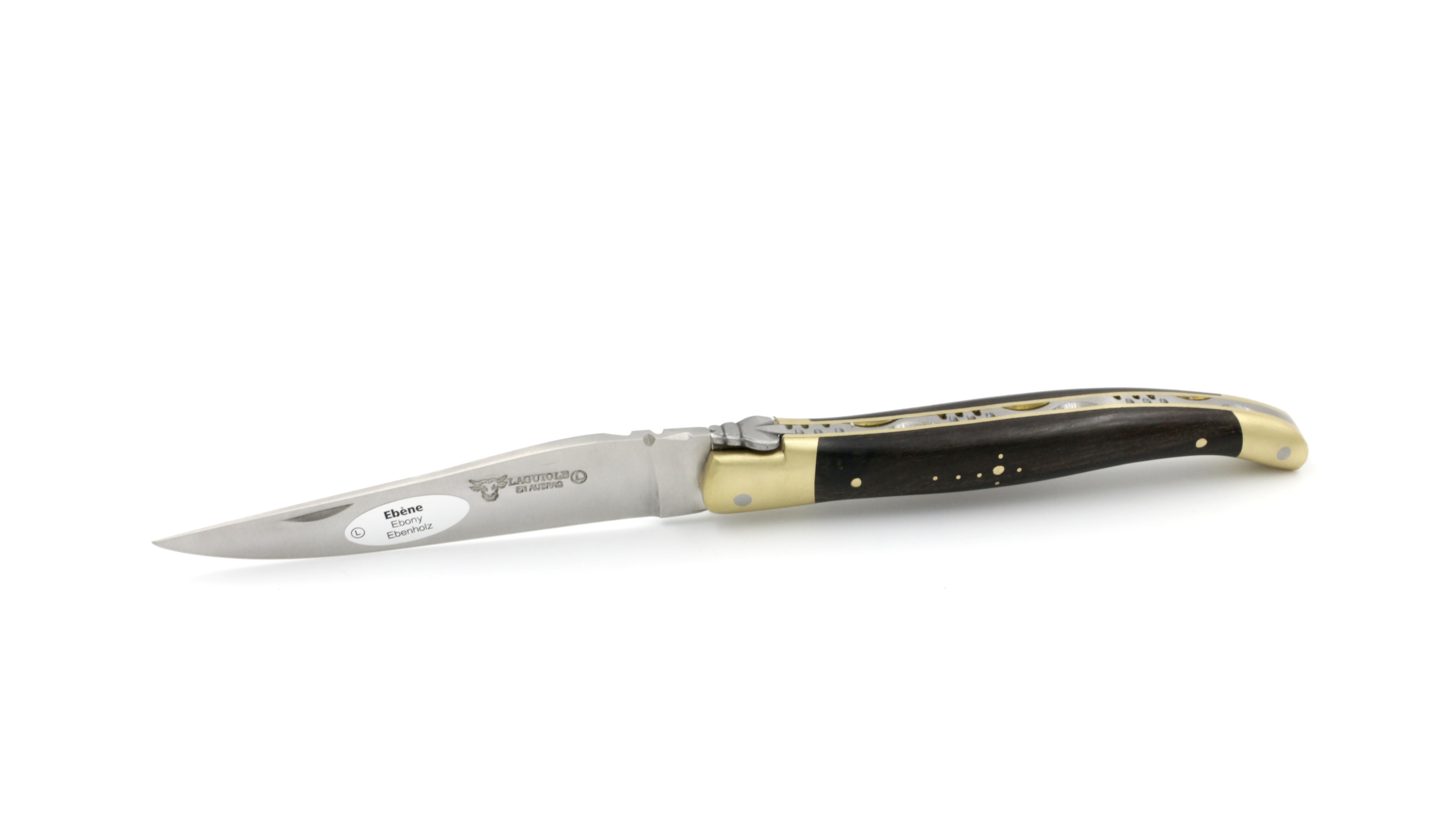 Laguiole en Aubrac ebony brass bolsters and brass plates 12 cm