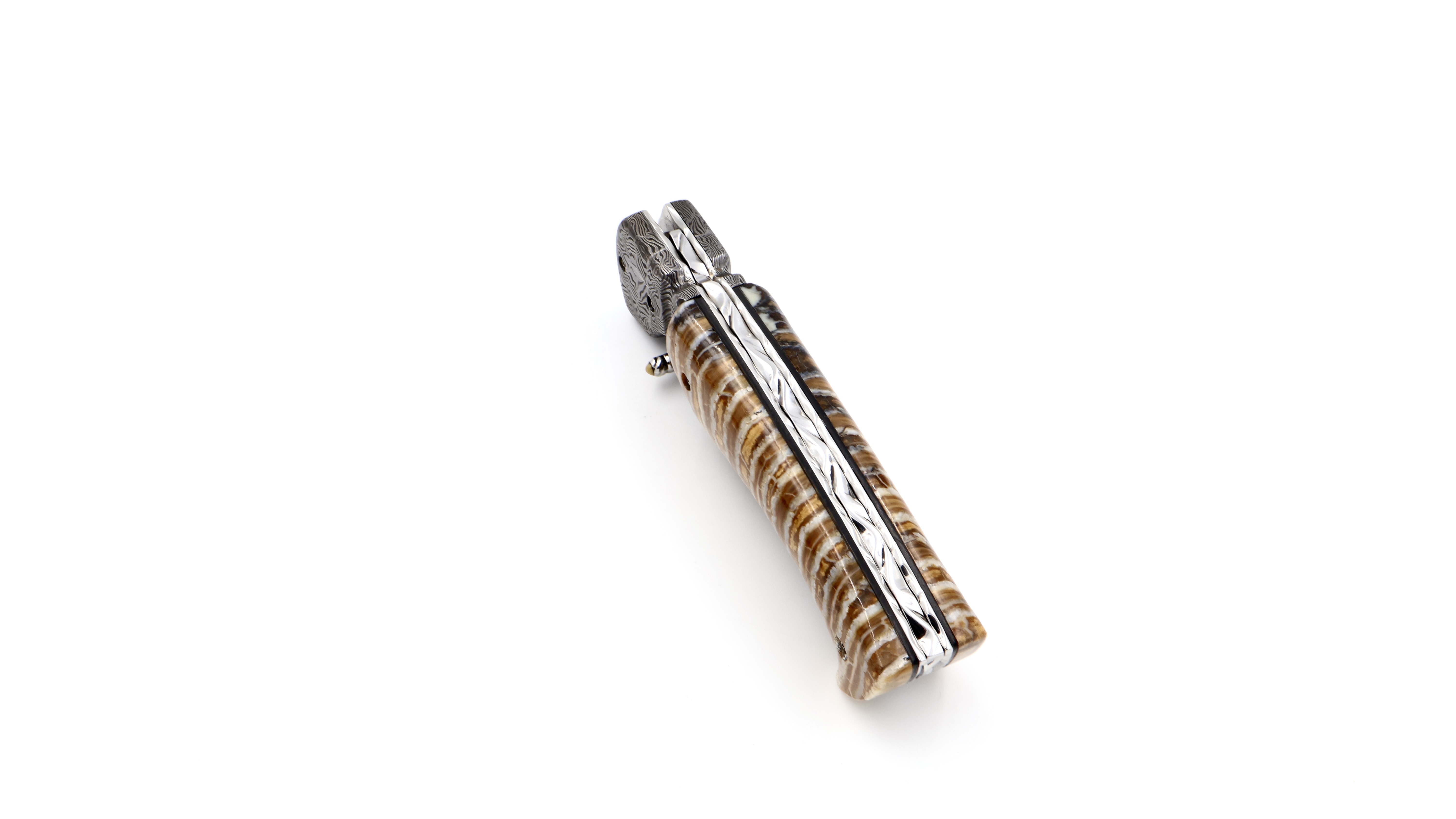 Oliver Moretti linerlock knife damascus mammoth tusk Oliver Moretti linerlock knife damascus mammoth tusk