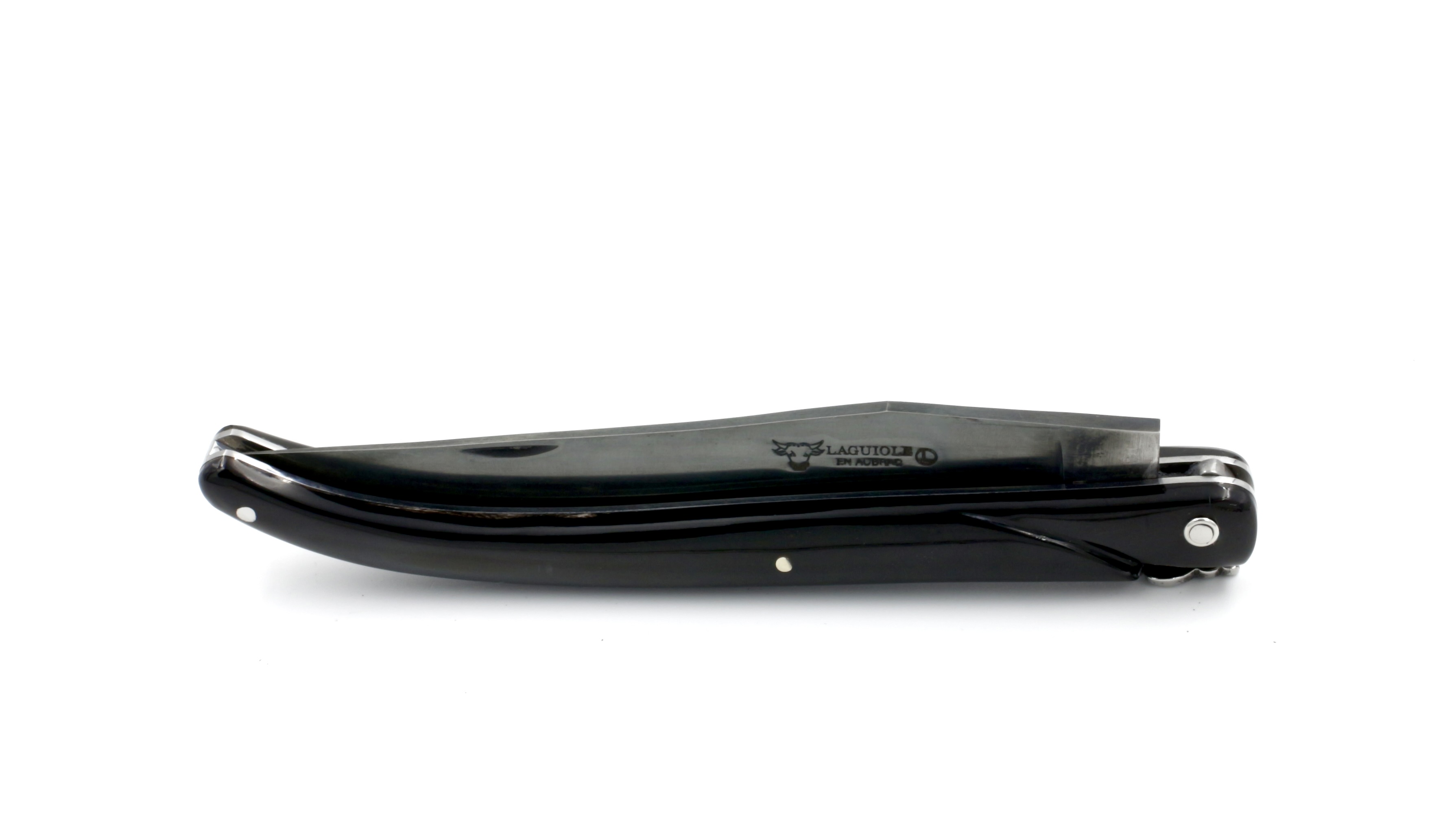 Laguiole en Aubrac pressed buffalo horn full handle blade antique optic 14 cm