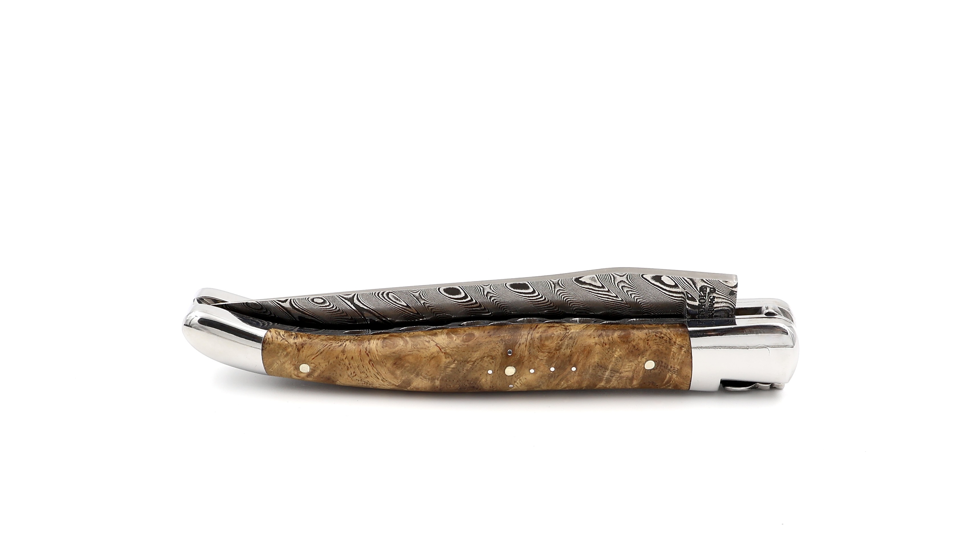 Laguiole en Aubrac damascus amboina burlwood shiny with double plates 12 cm