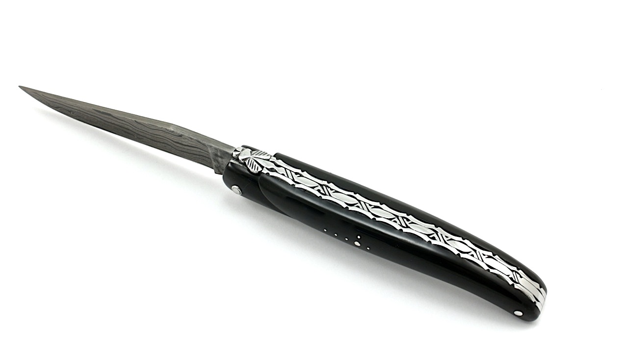 Laguiole en Aubrac Damast Büffelhorn massiv Doppelplatine 12 cm