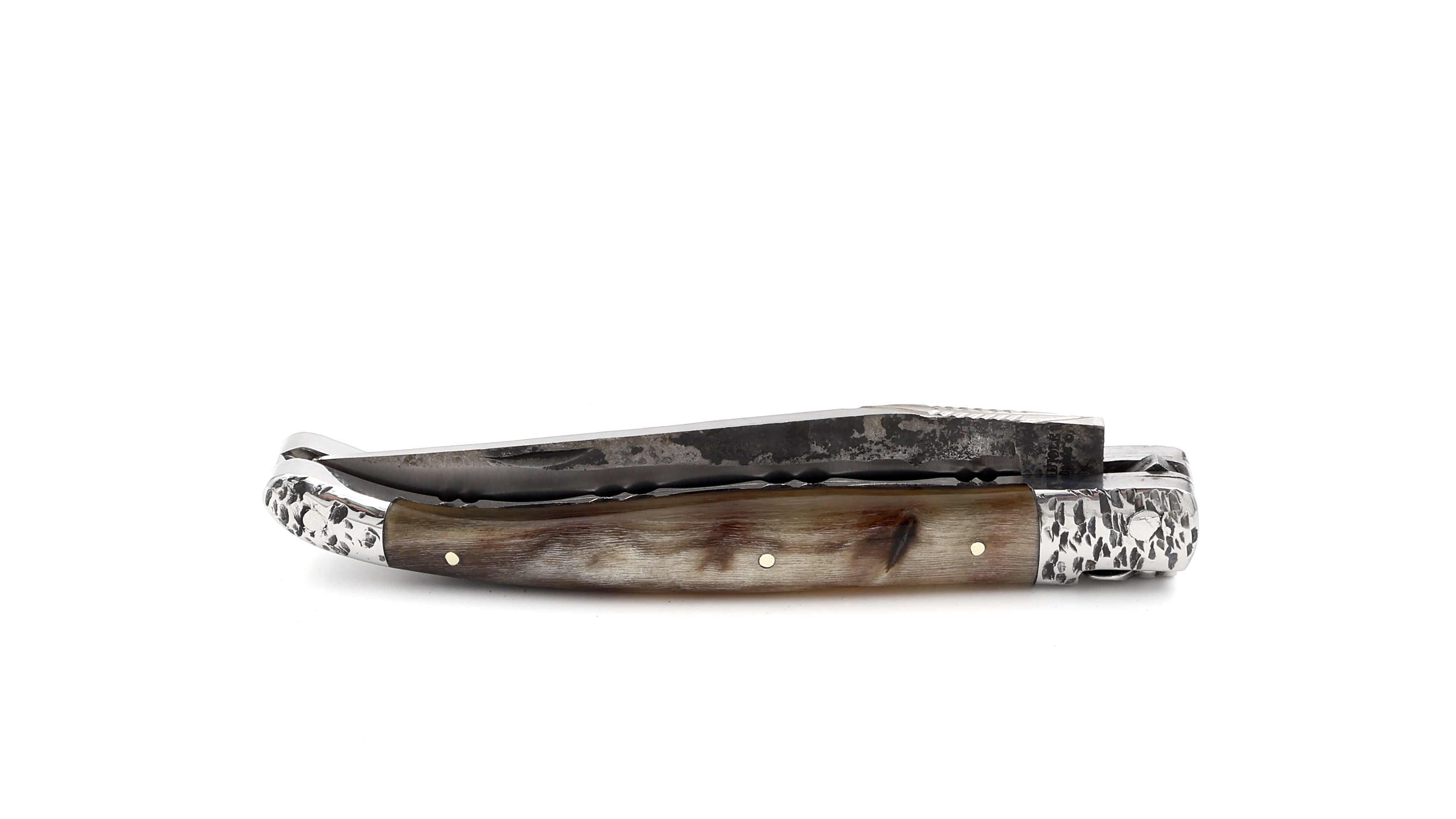 Laguiole en Aubrac Brut de Forge Widderhorn handgehämmerte Backen Doppelplatine 12 cm