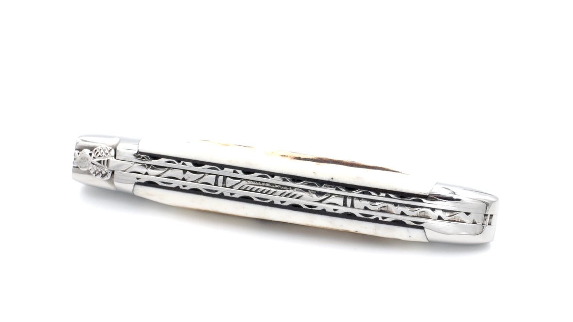 Laguiole en Aubrac doubleplate knife stag horn 12 cm Brut de Fotge blade