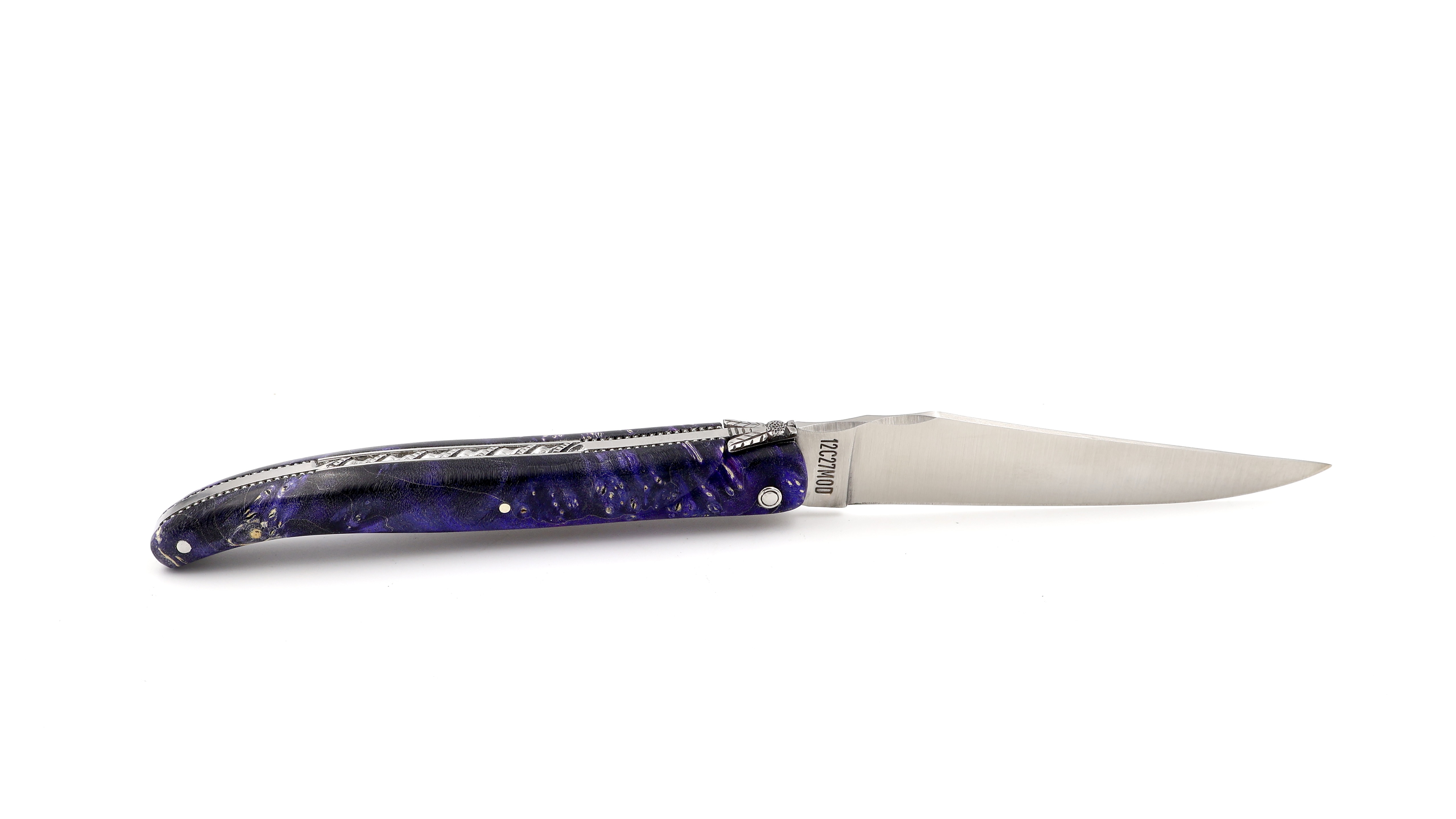Laguiole en Aubrac elder burl wood pearl full handle chisled plates 12 cm