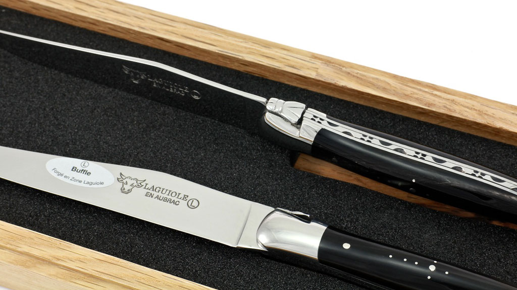 Laguiole en Aubrac Büffelhorn Laguiole Steakmesser Set